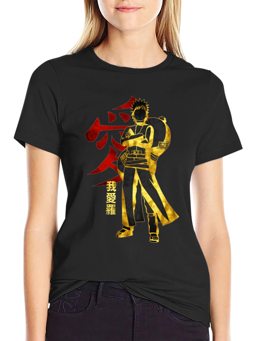 Anime Gaara Graphic T-Shirt - Black Cotton Tee