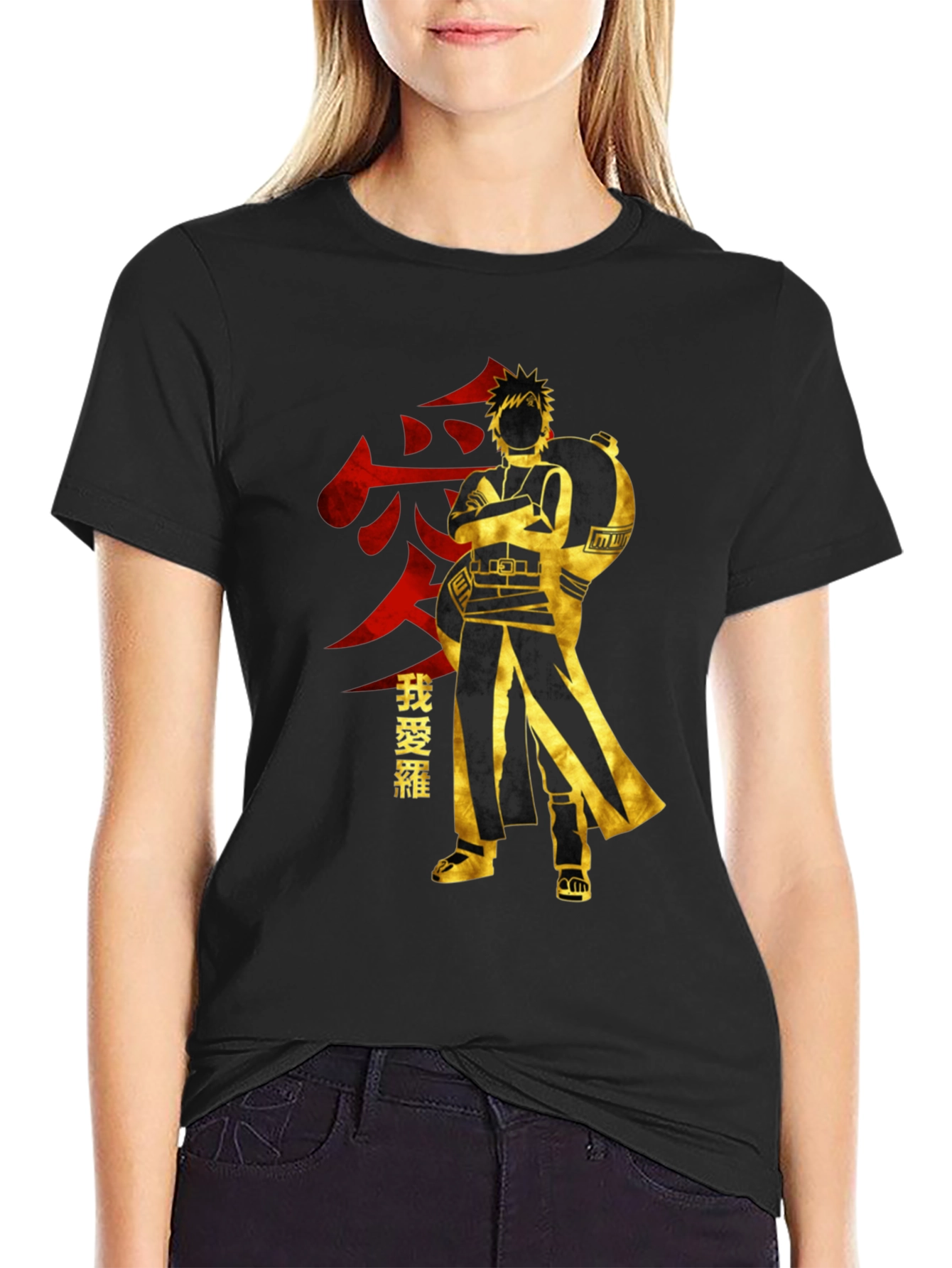 Anime Gaara Graphic T-Shirt - Black Cotton Tee