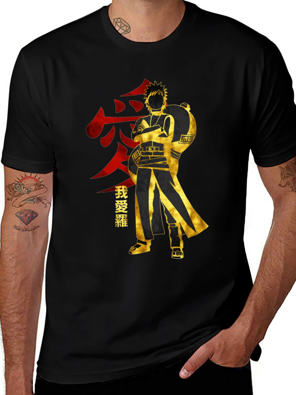 Anime Gaara Graphic T-Shirt - Black Cotton Tee