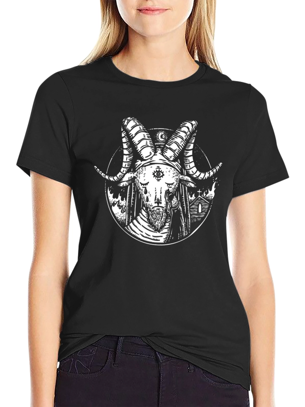 Baphomet Graphic Tee - Occult Satanic Design Black T-Shirt