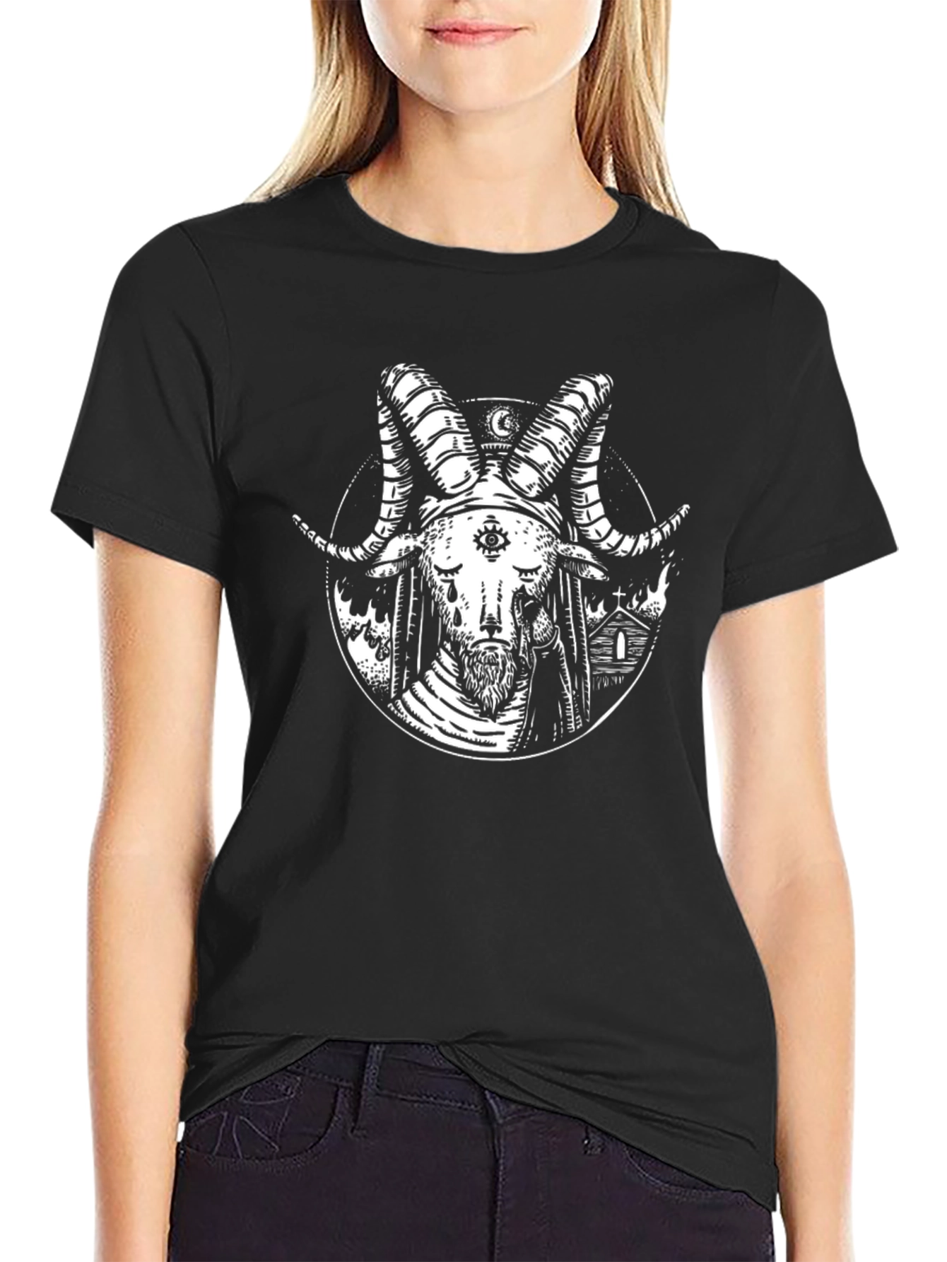Baphomet Graphic Tee - Occult Satanic Design Black T-Shirt