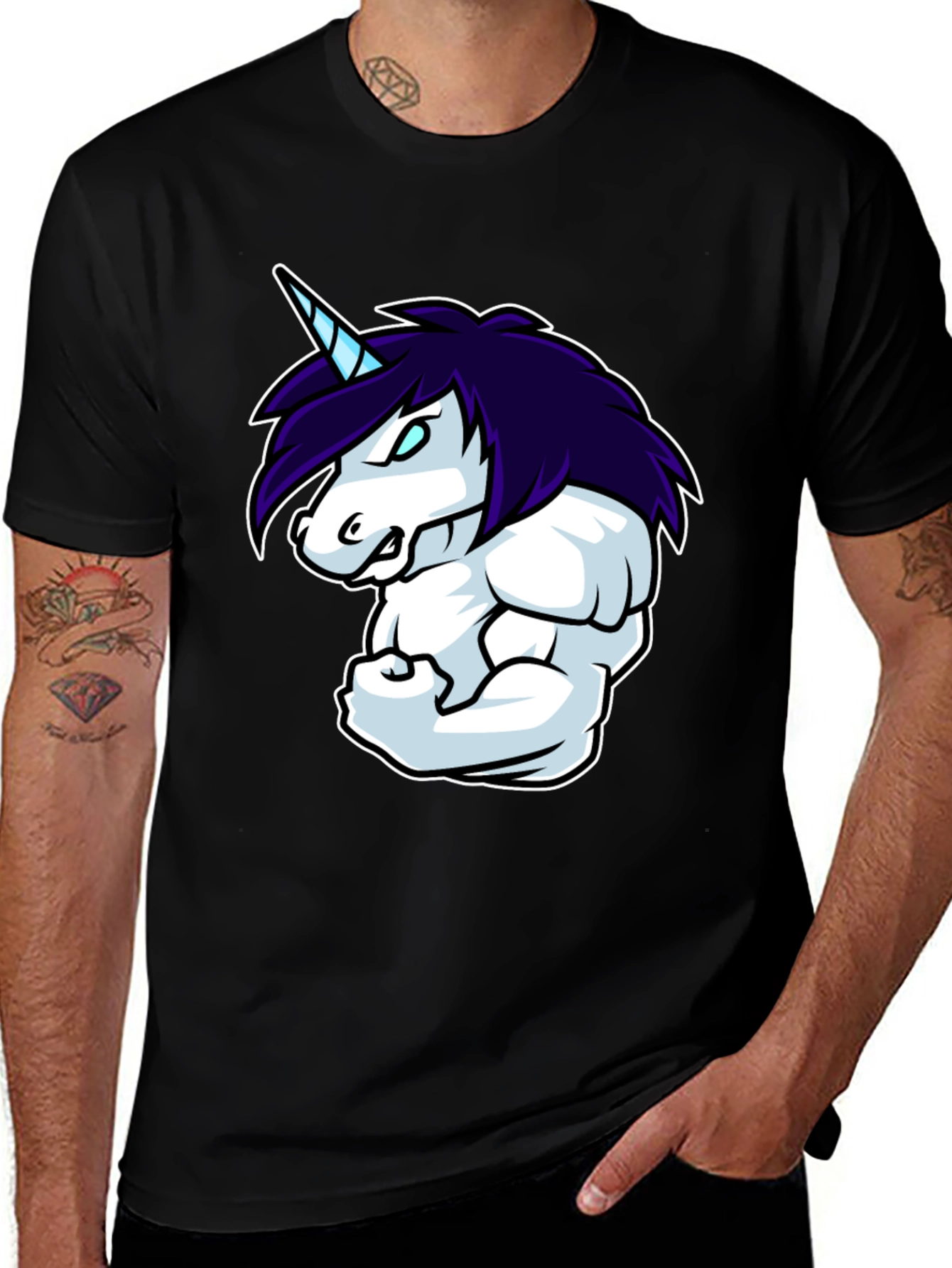 Unicorn Muscle T-Shirt - Black Cotton Blend