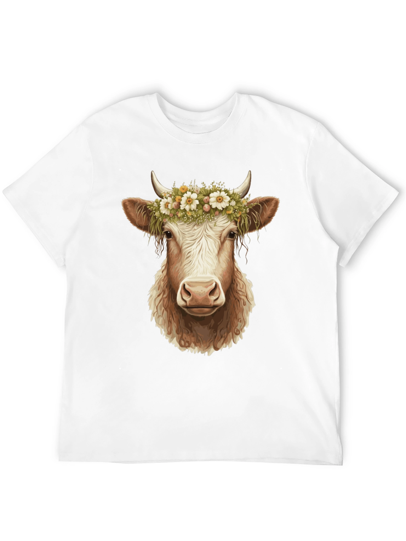 Cow with Flower Crown Graphic Tee - Black