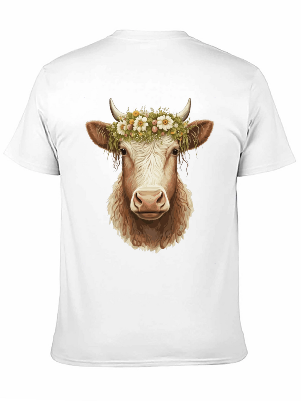 Cow with Flower Crown Graphic Tee - Black
