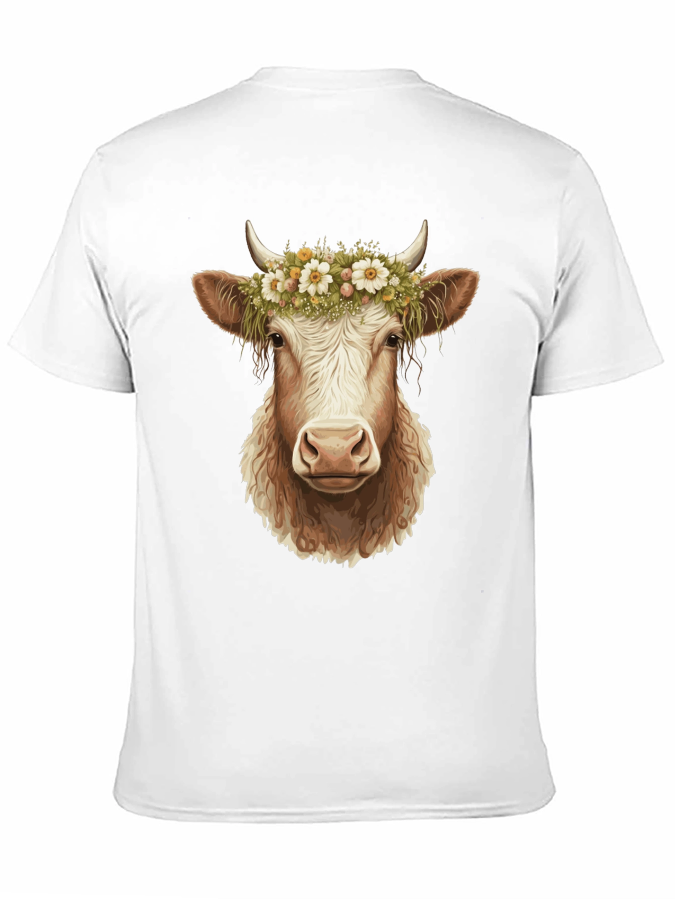 Cow with Flower Crown Graphic Tee - Black