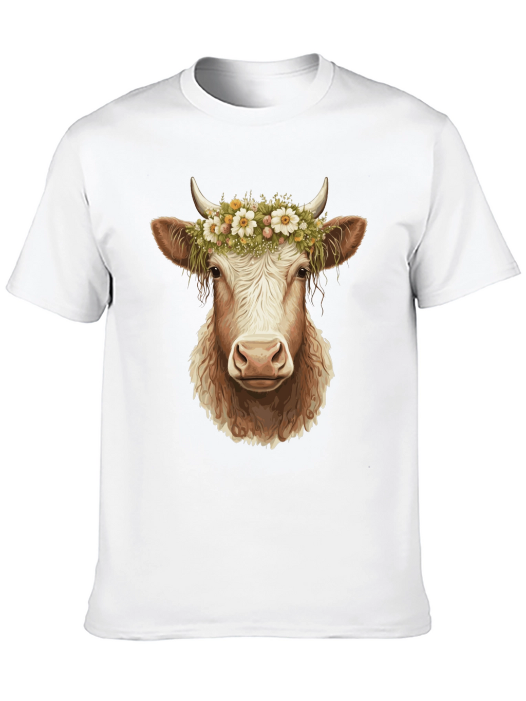Cow with Flower Crown Graphic Tee - Black