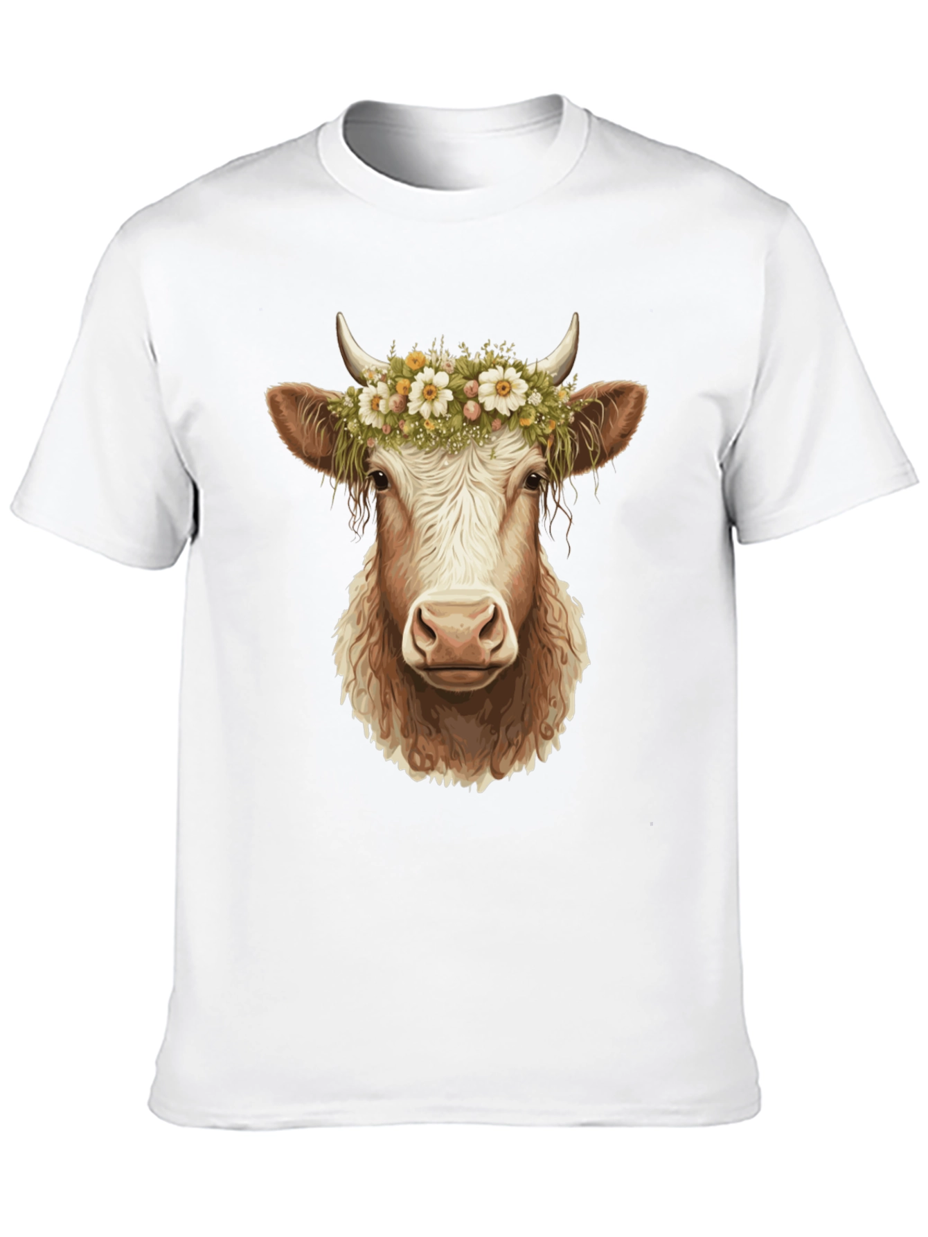 Cow with Flower Crown Graphic Tee - Black