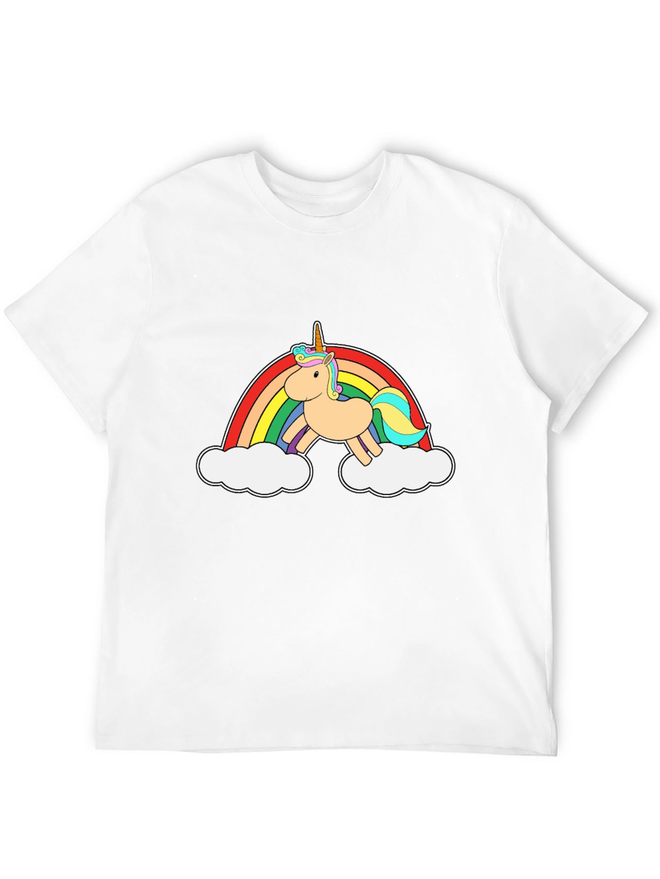 Unicorn Rainbow Graphic Tee - Black Cotton Casual T-Shirt