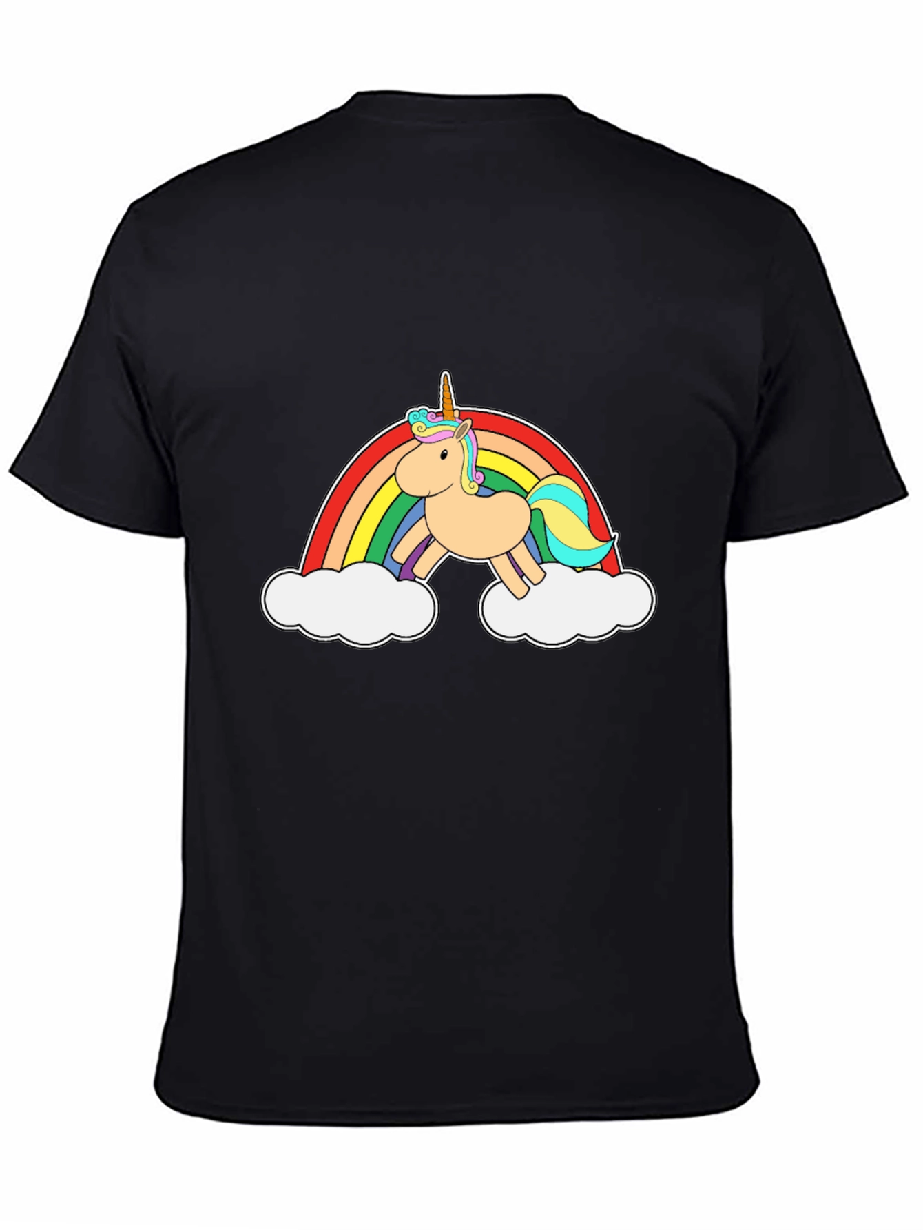 Unicorn Rainbow Graphic Tee - Black Cotton Casual T-Shirt