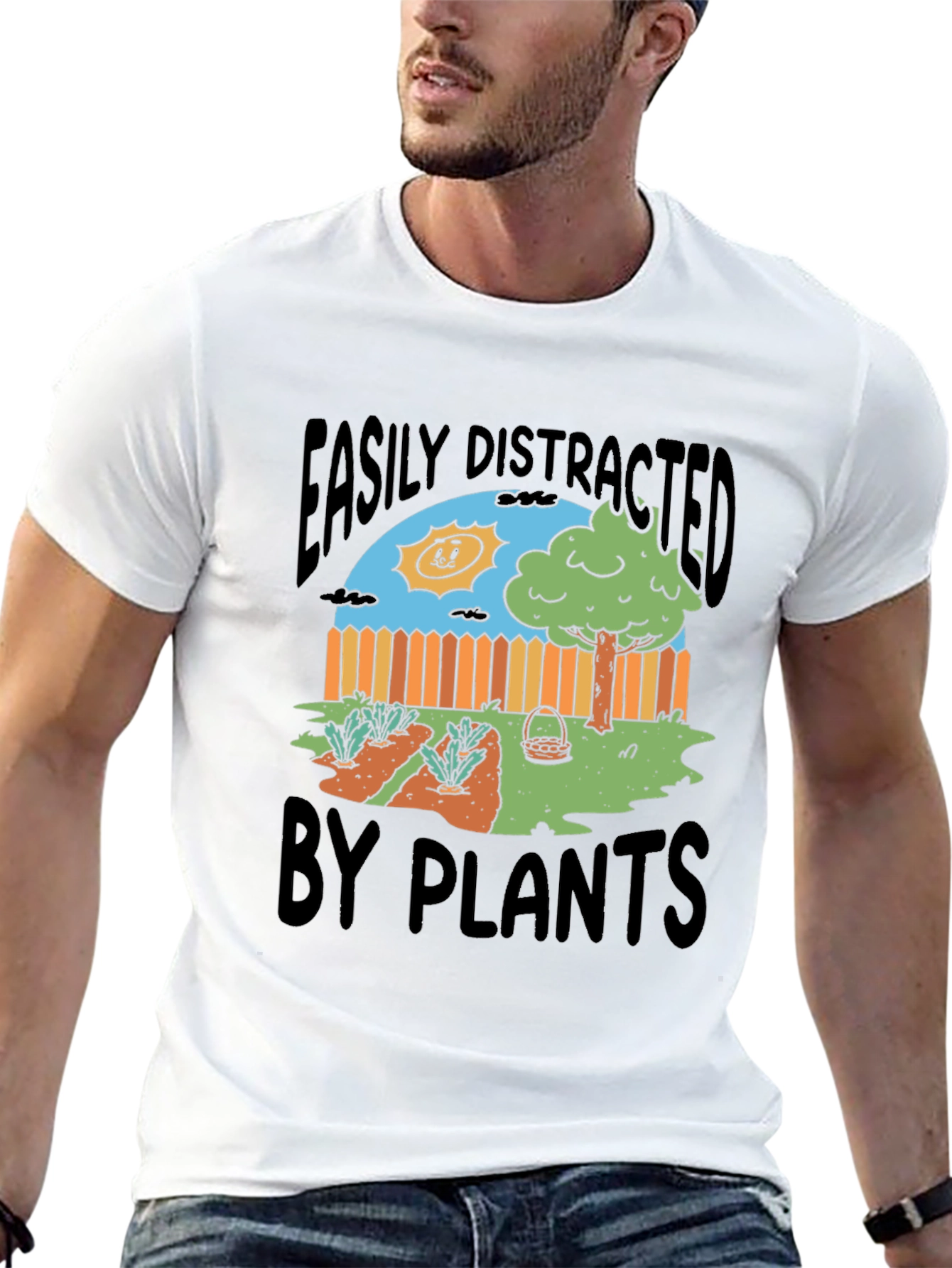 Easily Distracted by Plants Funny Graphic T-Shirt