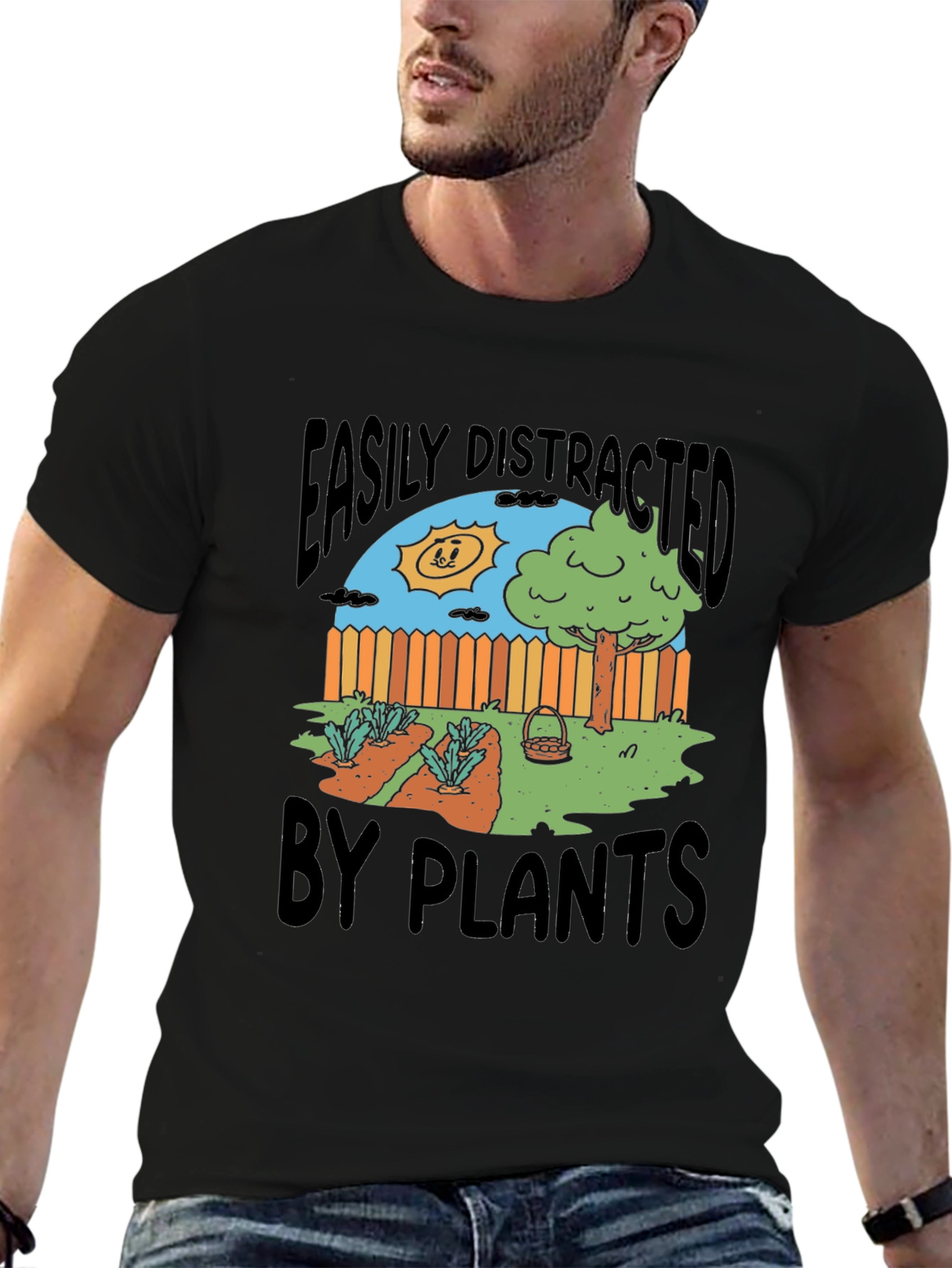 Easily Distracted by Plants Funny Graphic T-Shirt