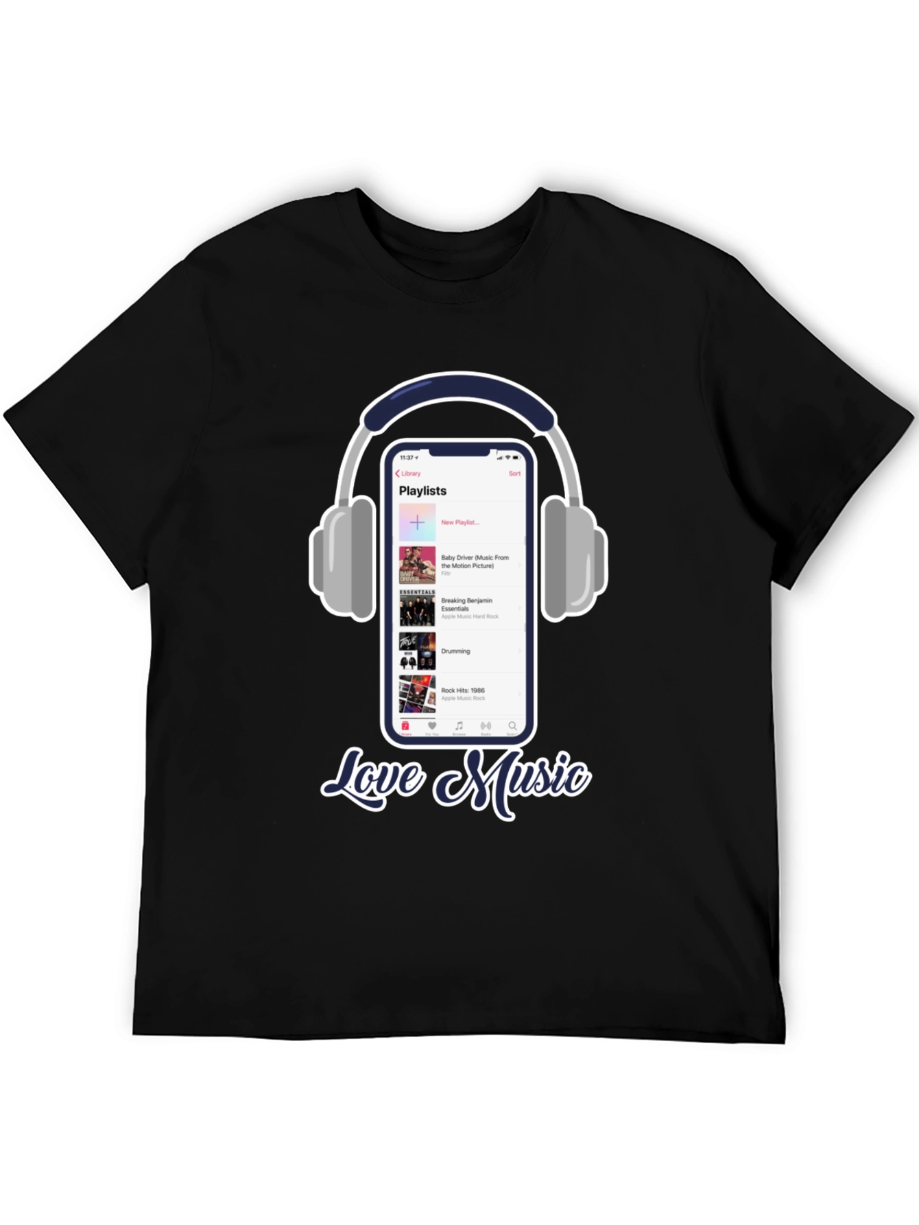 Love Music T-Shirt with Headphones & Playlist Design