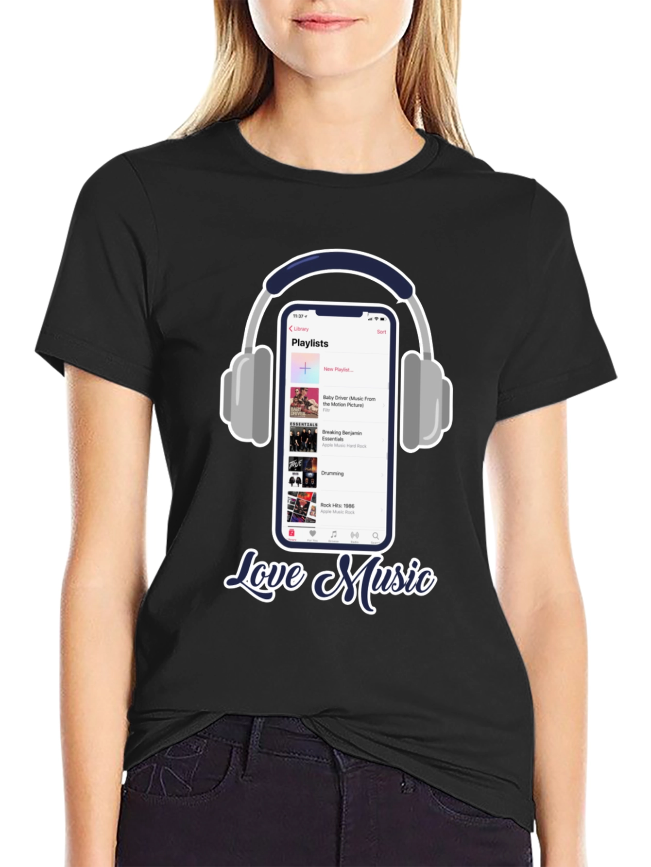 Love Music T-Shirt with Headphones & Playlist Design