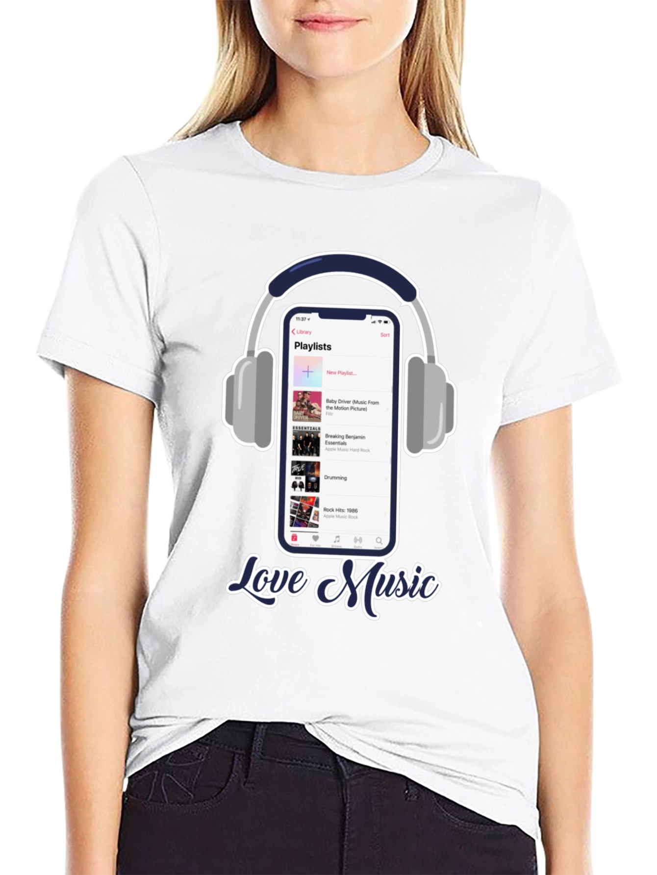 Love Music T-Shirt with Headphones & Playlist Design