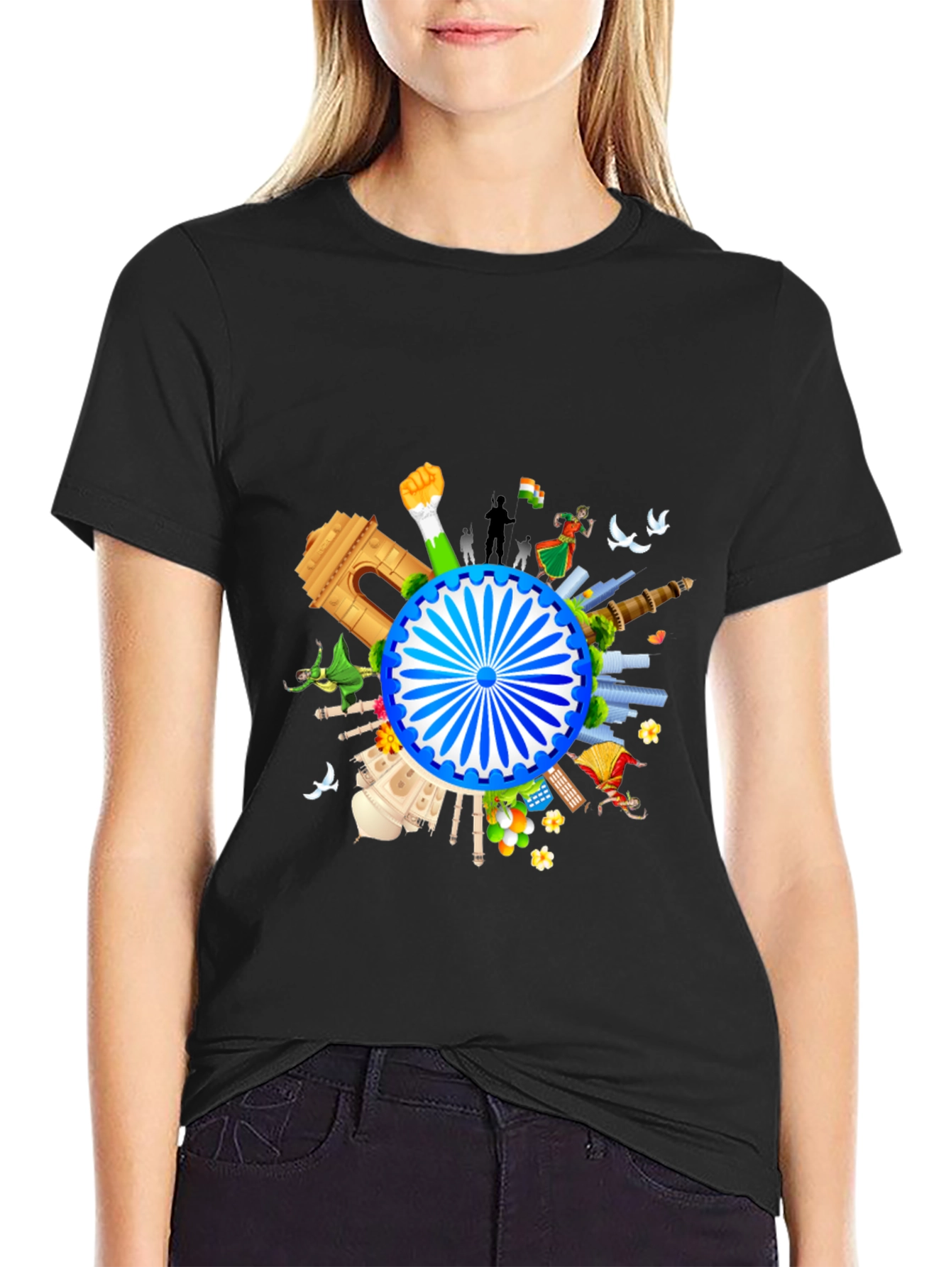 India Graphic Print Mens Black T-shirt