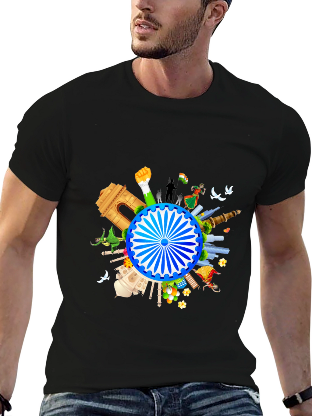 India Graphic Print Mens Black T-shirt