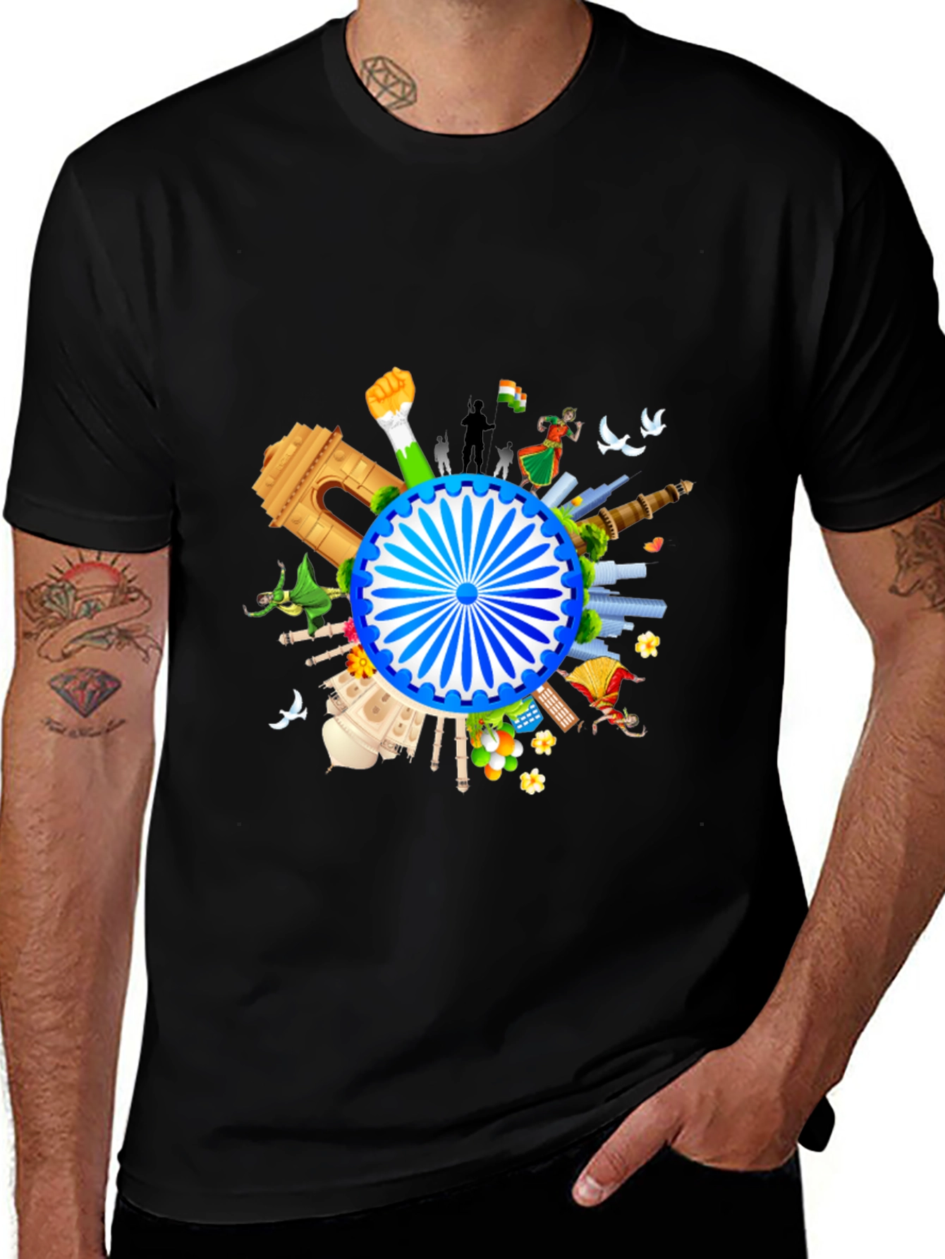 India Graphic Print Mens Black T-shirt