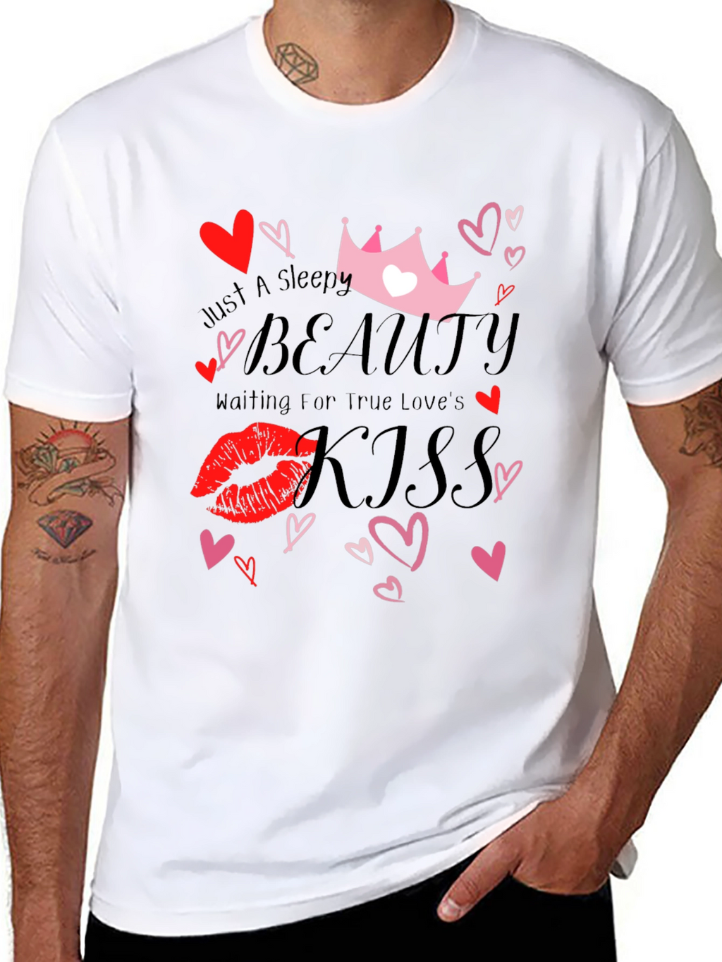 Sleepy Beauty Kiss Graphic Tee - Black
