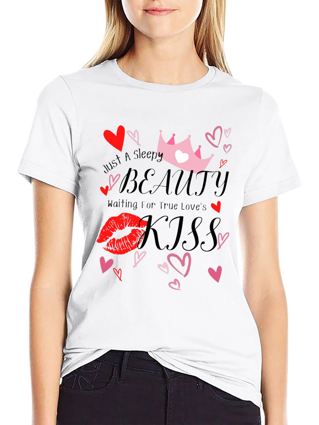 Sleepy Beauty Kiss Graphic Tee - Black