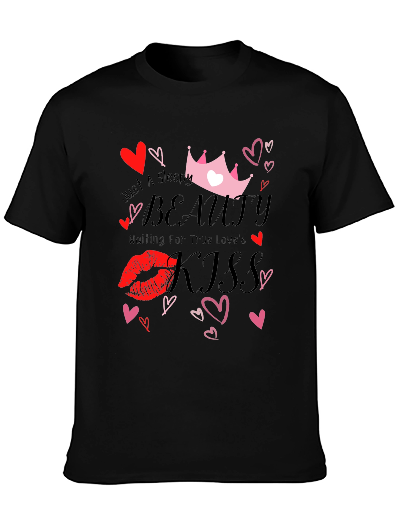 Sleepy Beauty Kiss Graphic Tee - Black