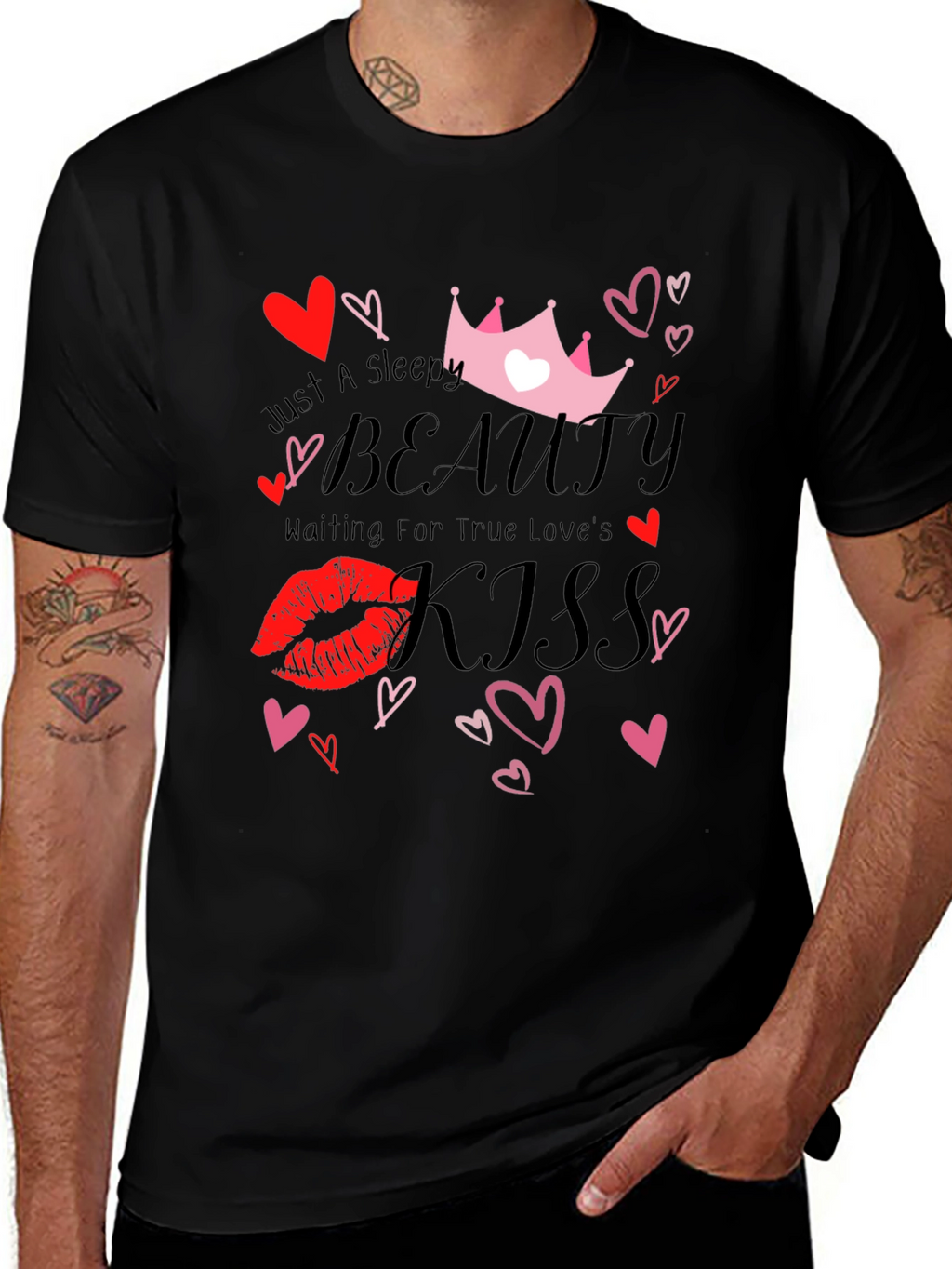 Sleepy Beauty Kiss Graphic Tee - Black
