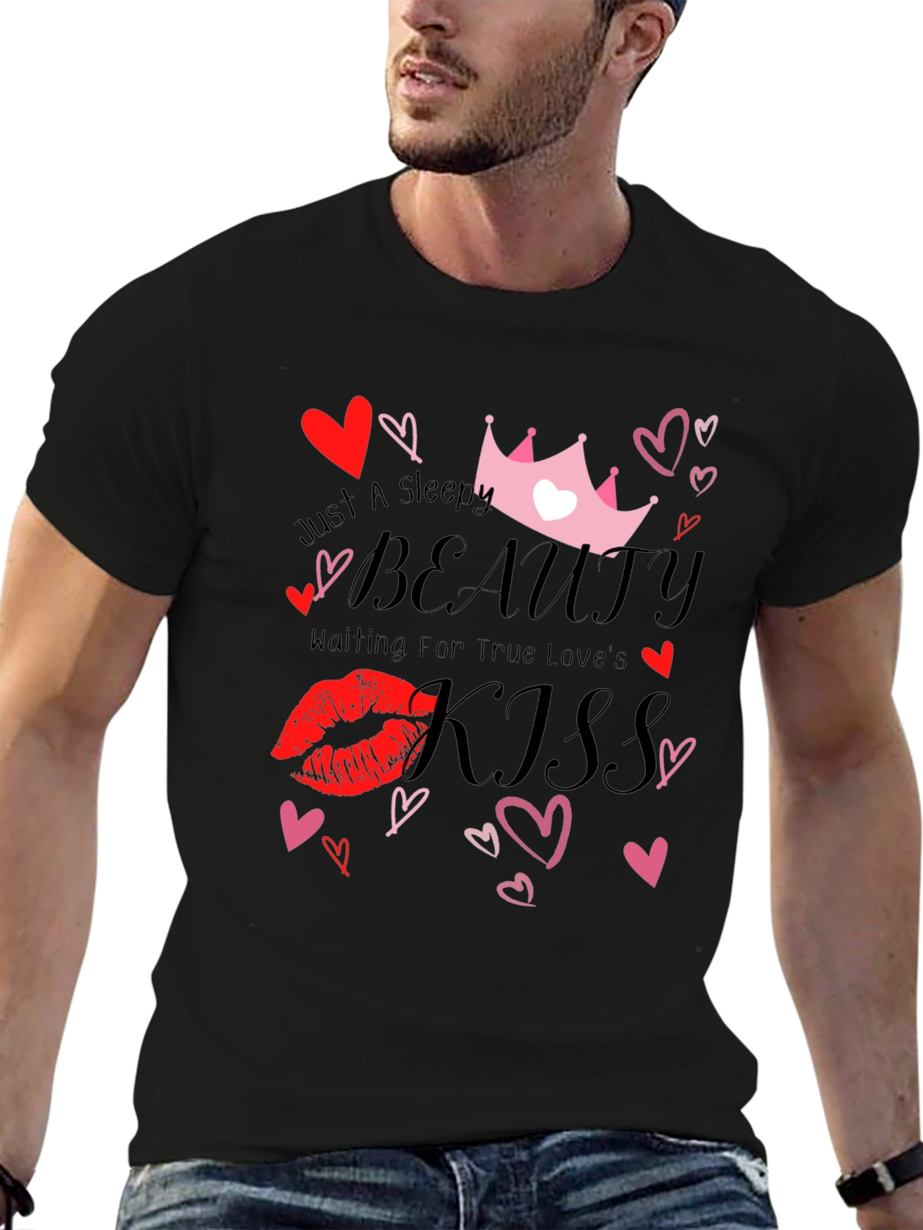 Sleepy Beauty Kiss Graphic Tee - Black