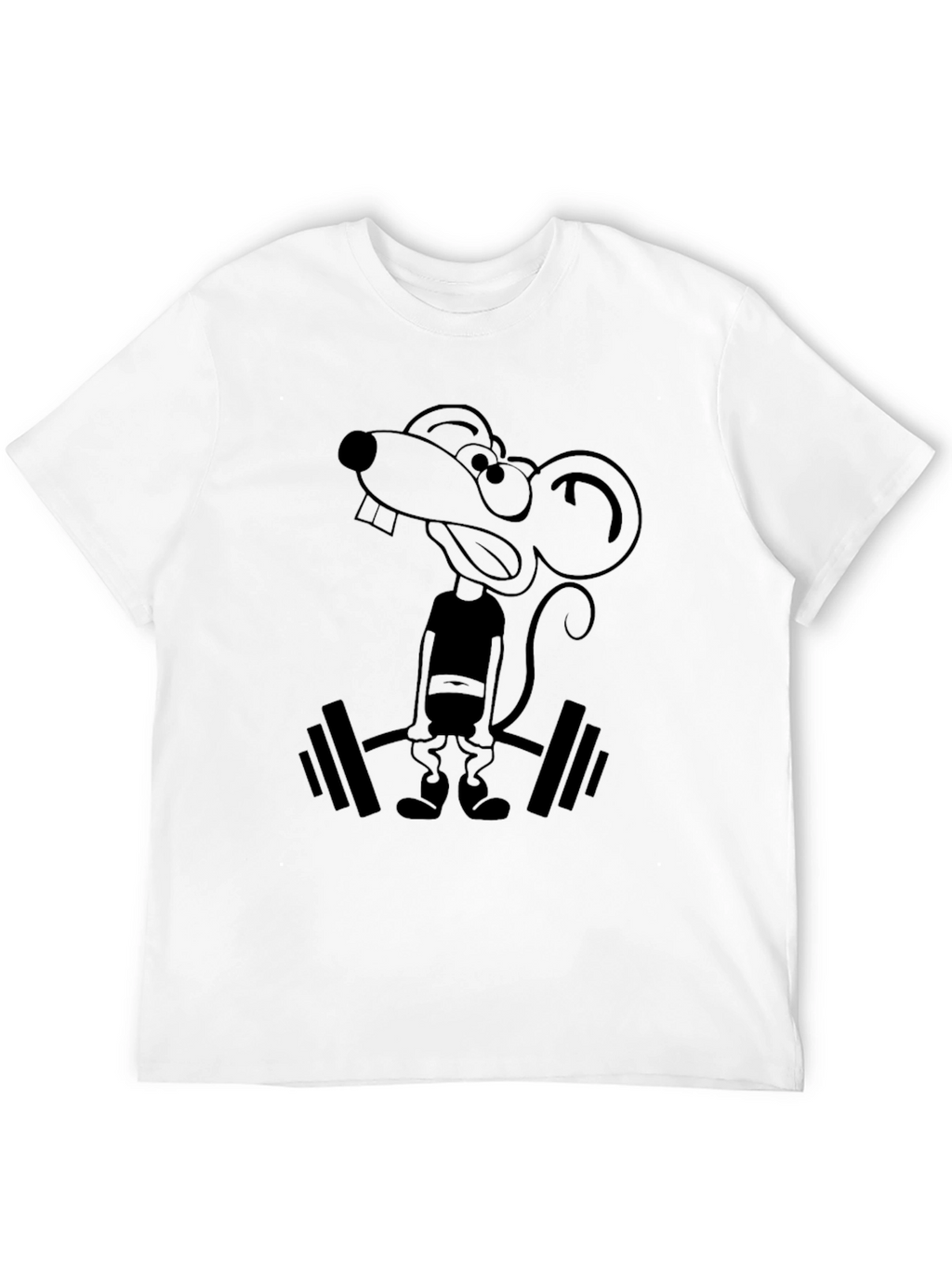 Funny Mouse Lifting Weights Graphic Tee - Black