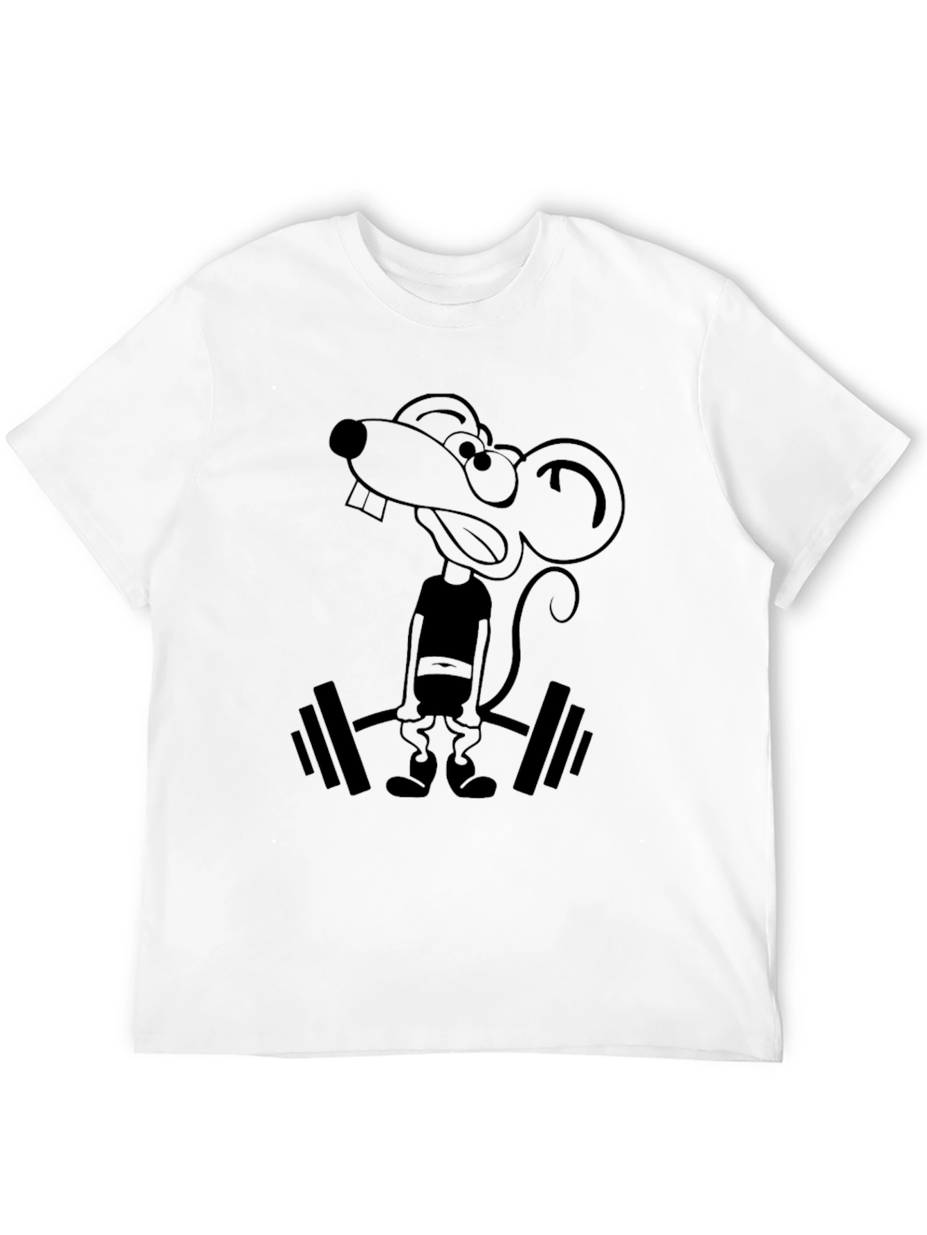 Funny Mouse Lifting Weights Graphic Tee - Black