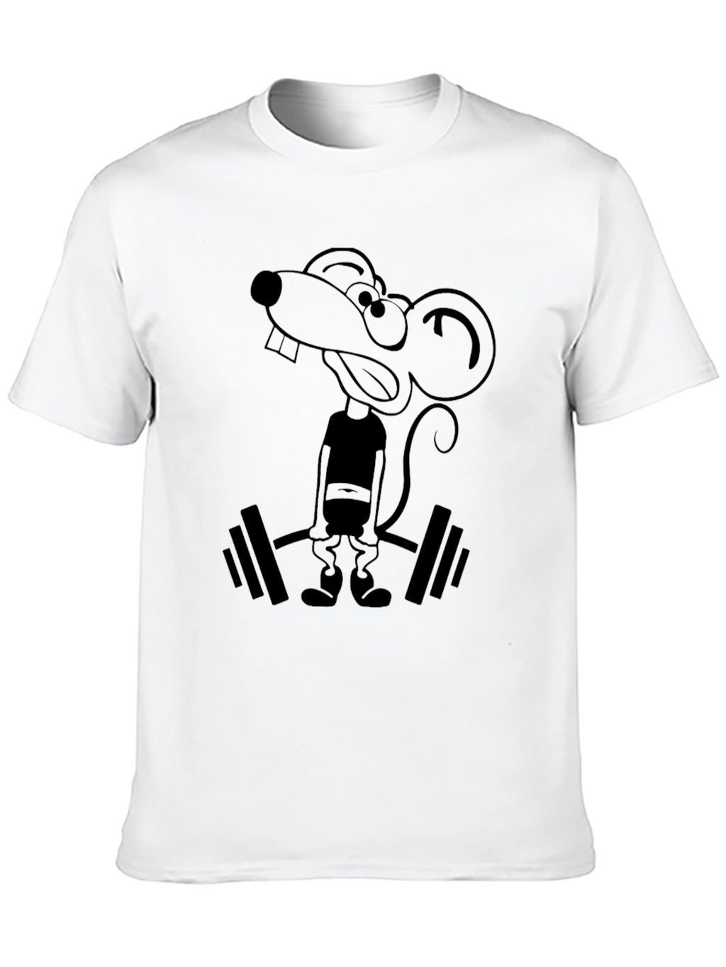 Funny Mouse Lifting Weights Graphic Tee - Black