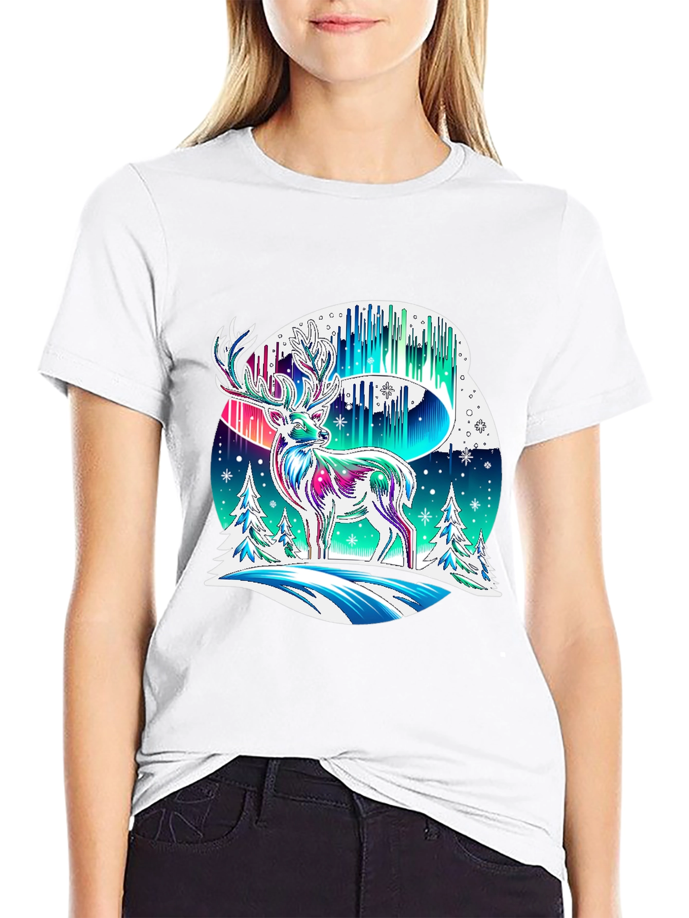 Northern Lights Deer Graphic Tee