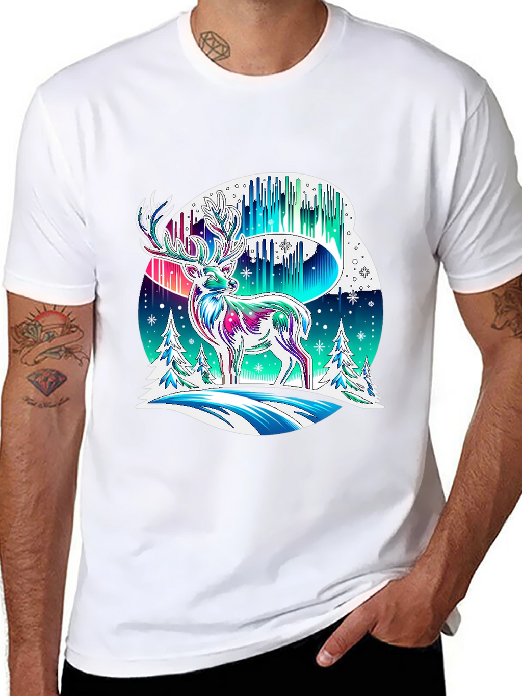 Northern Lights Deer Graphic Tee