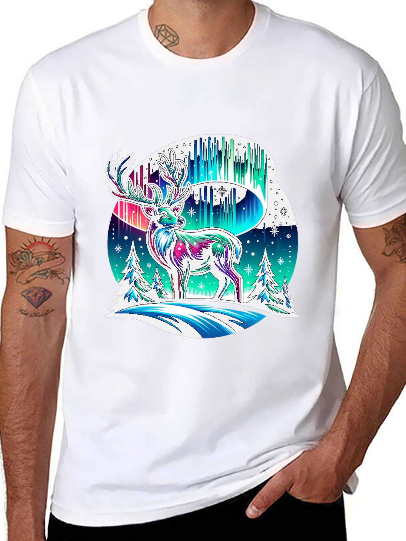 Northern Lights Deer Graphic Tee