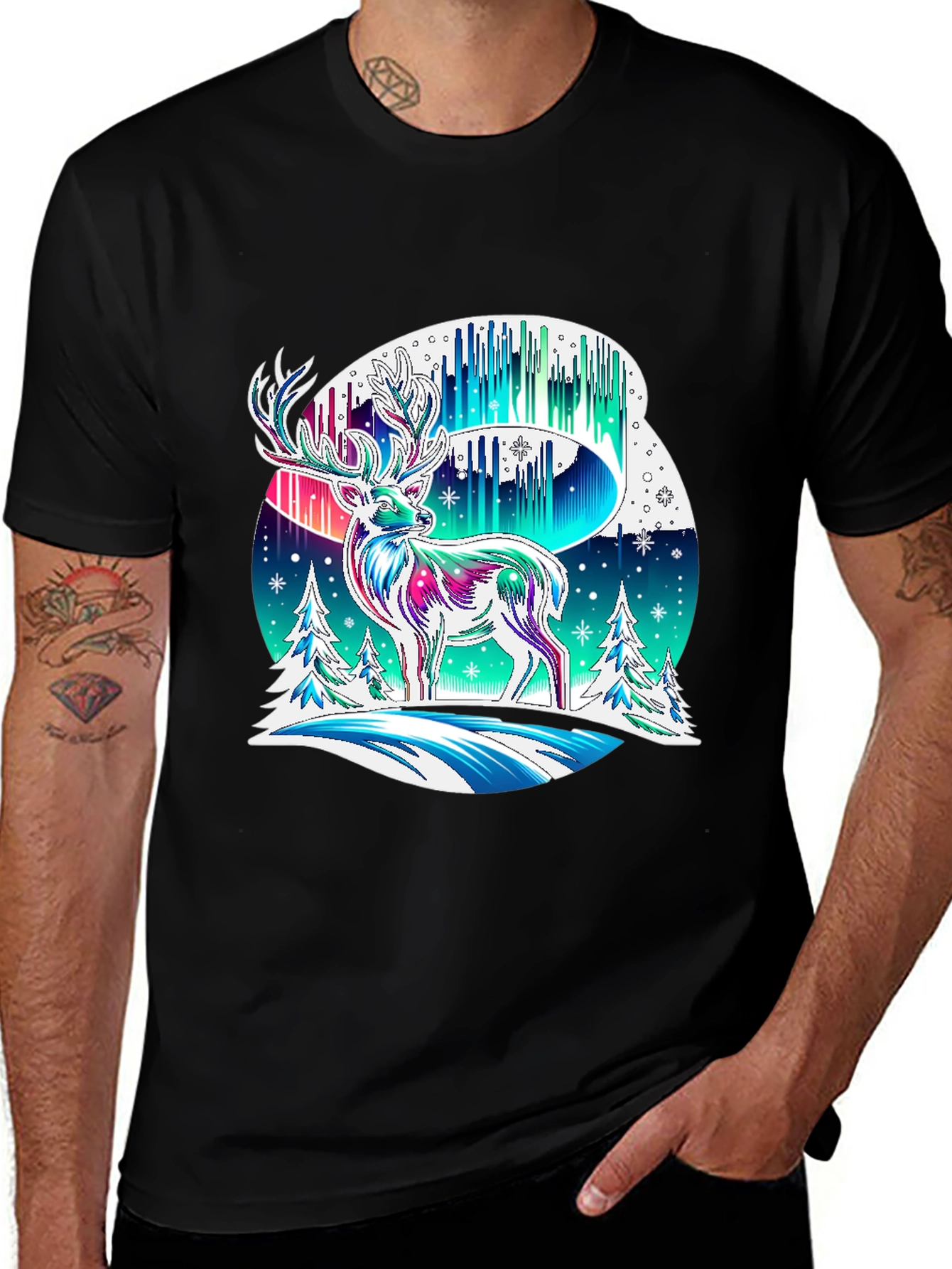Northern Lights Deer Graphic Tee