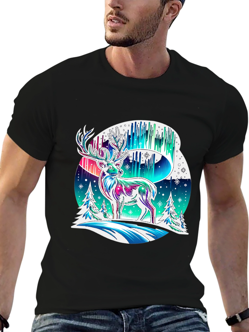 Northern Lights Deer Graphic Tee