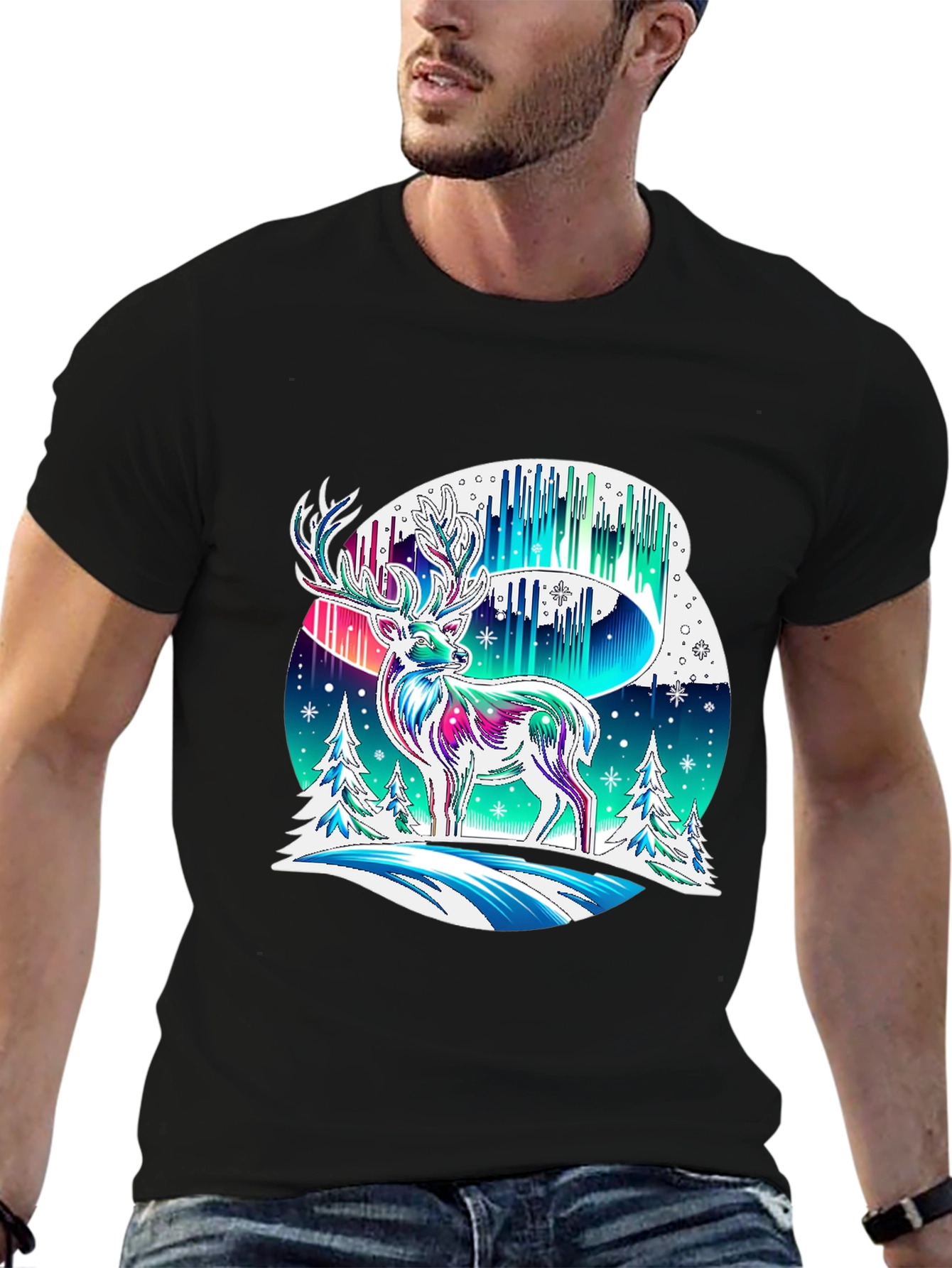 Northern Lights Deer Graphic Tee