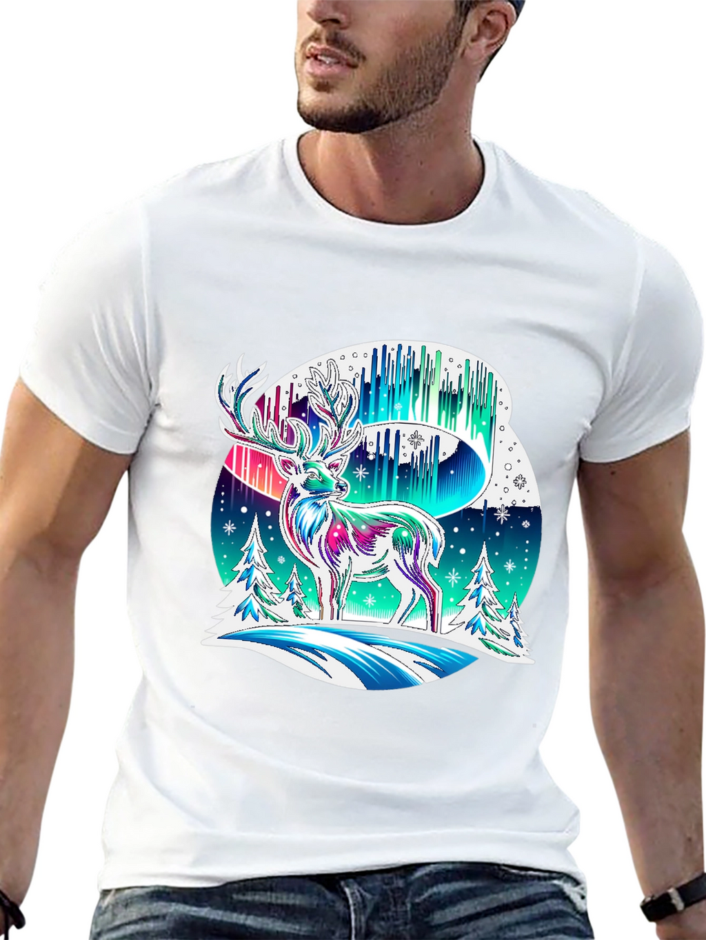 Northern Lights Deer Graphic Tee