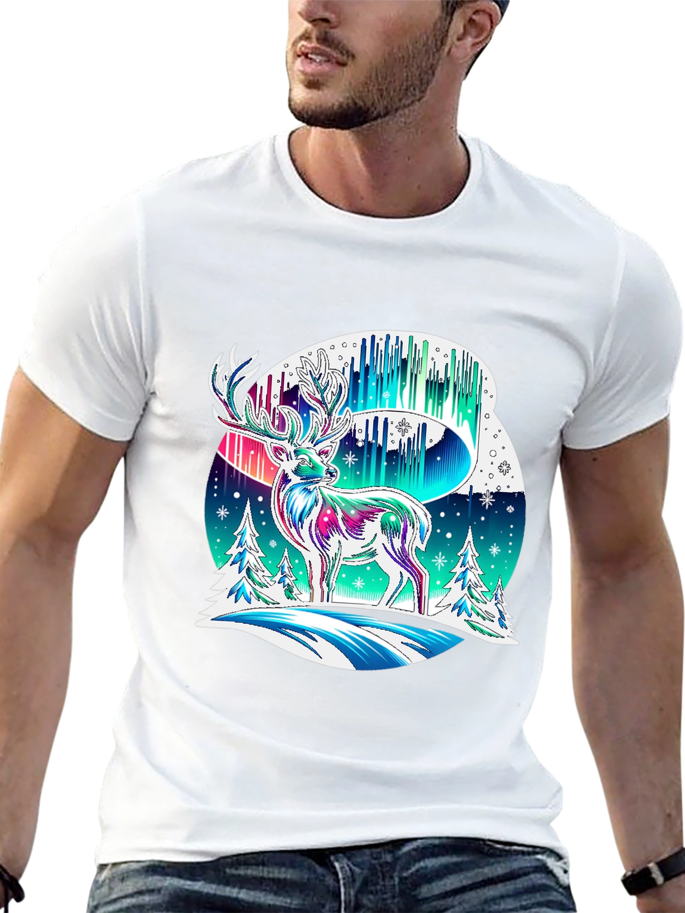 Northern Lights Deer Graphic Tee
