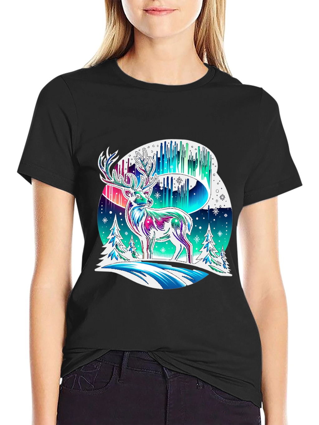 Northern Lights Deer Graphic Tee