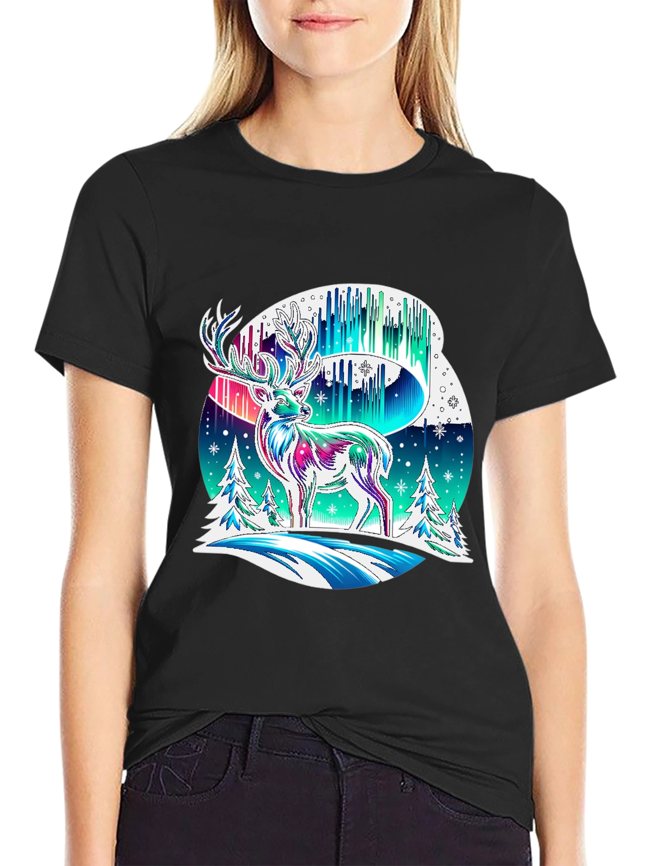 Northern Lights Deer Graphic Tee