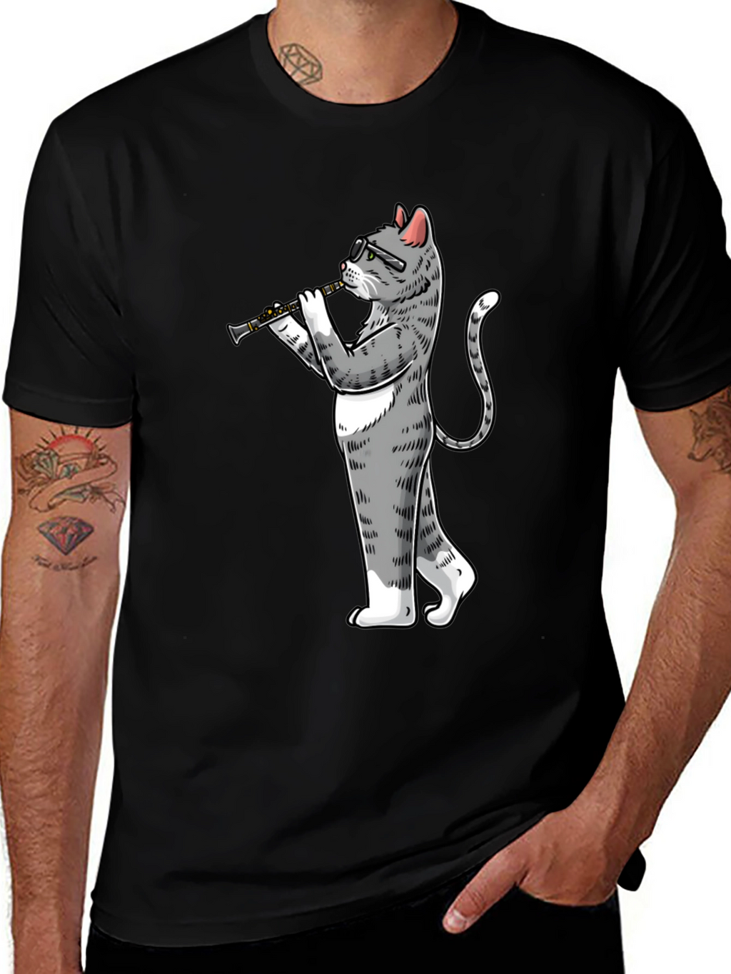 Cat Clarinet Player Graphic Tee