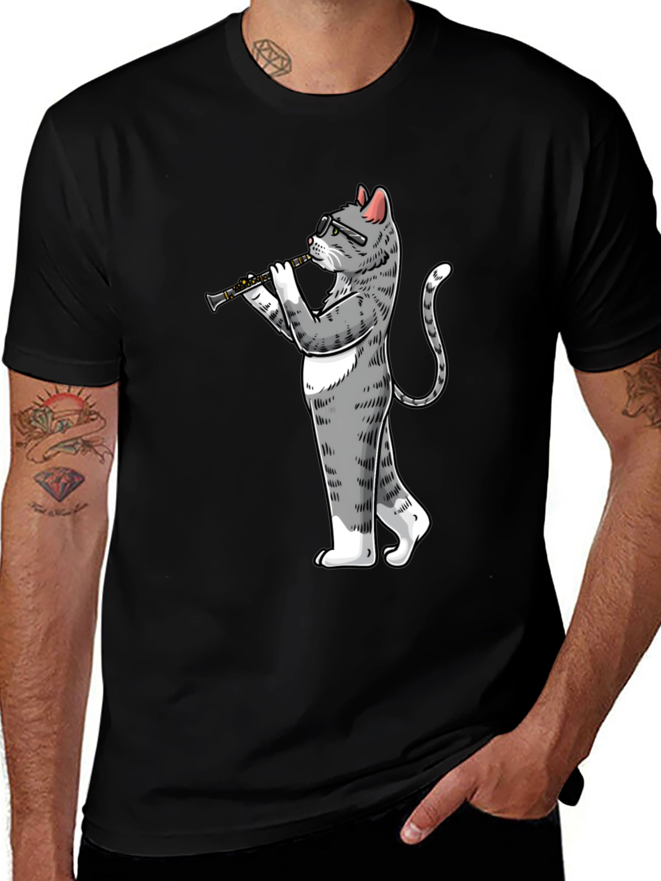 Cat Clarinet Player Graphic Tee