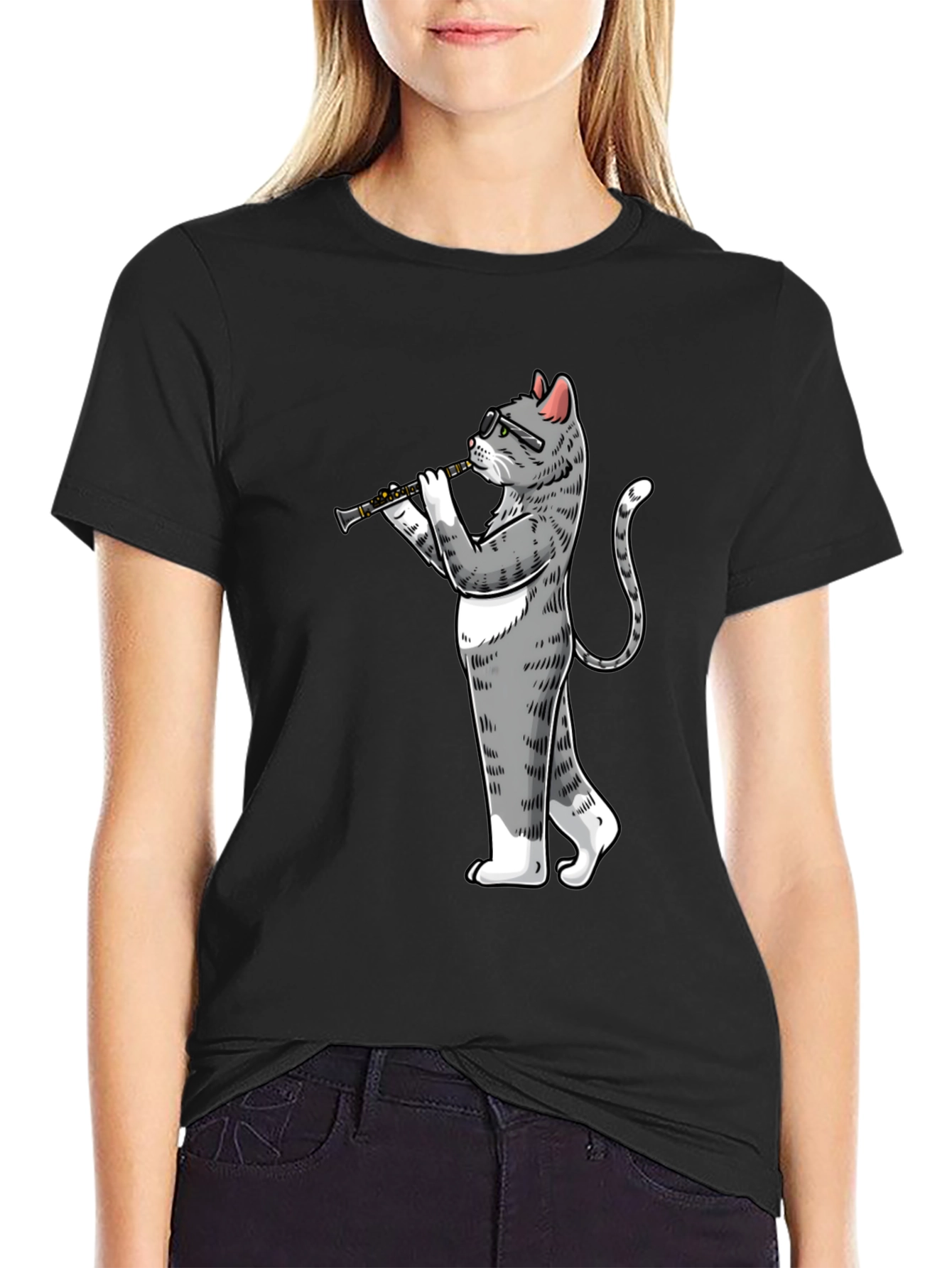 Cat Clarinet Player Graphic Tee