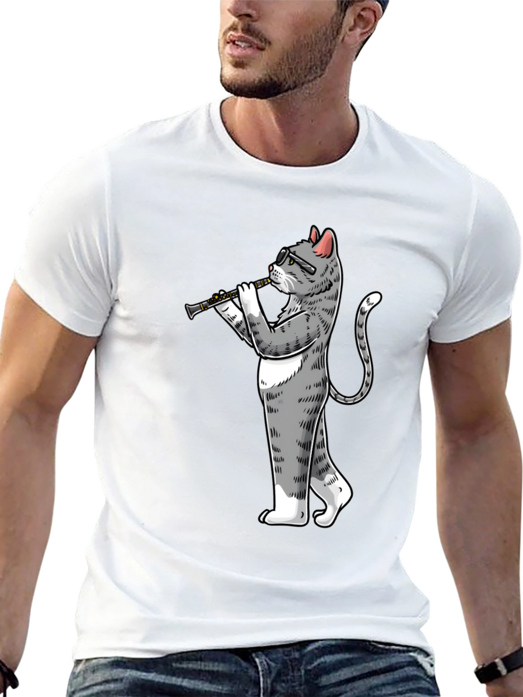 Cat Clarinet Player Graphic Tee
