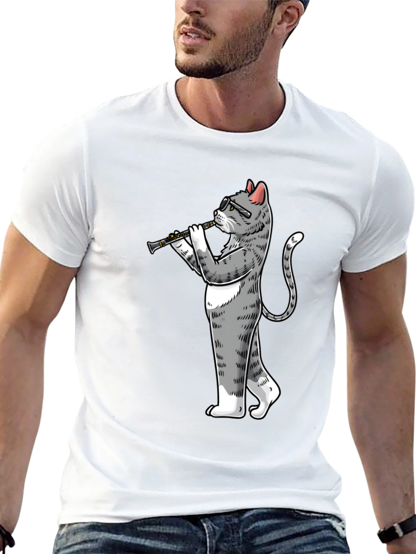 Cat Clarinet Player Graphic Tee