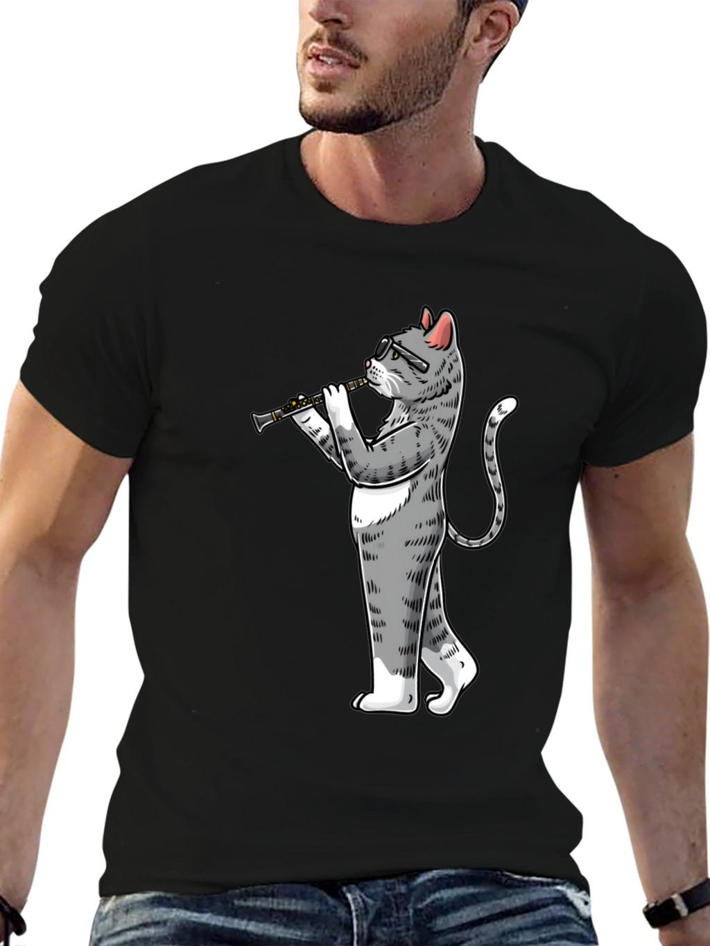Cat Clarinet Player Graphic Tee