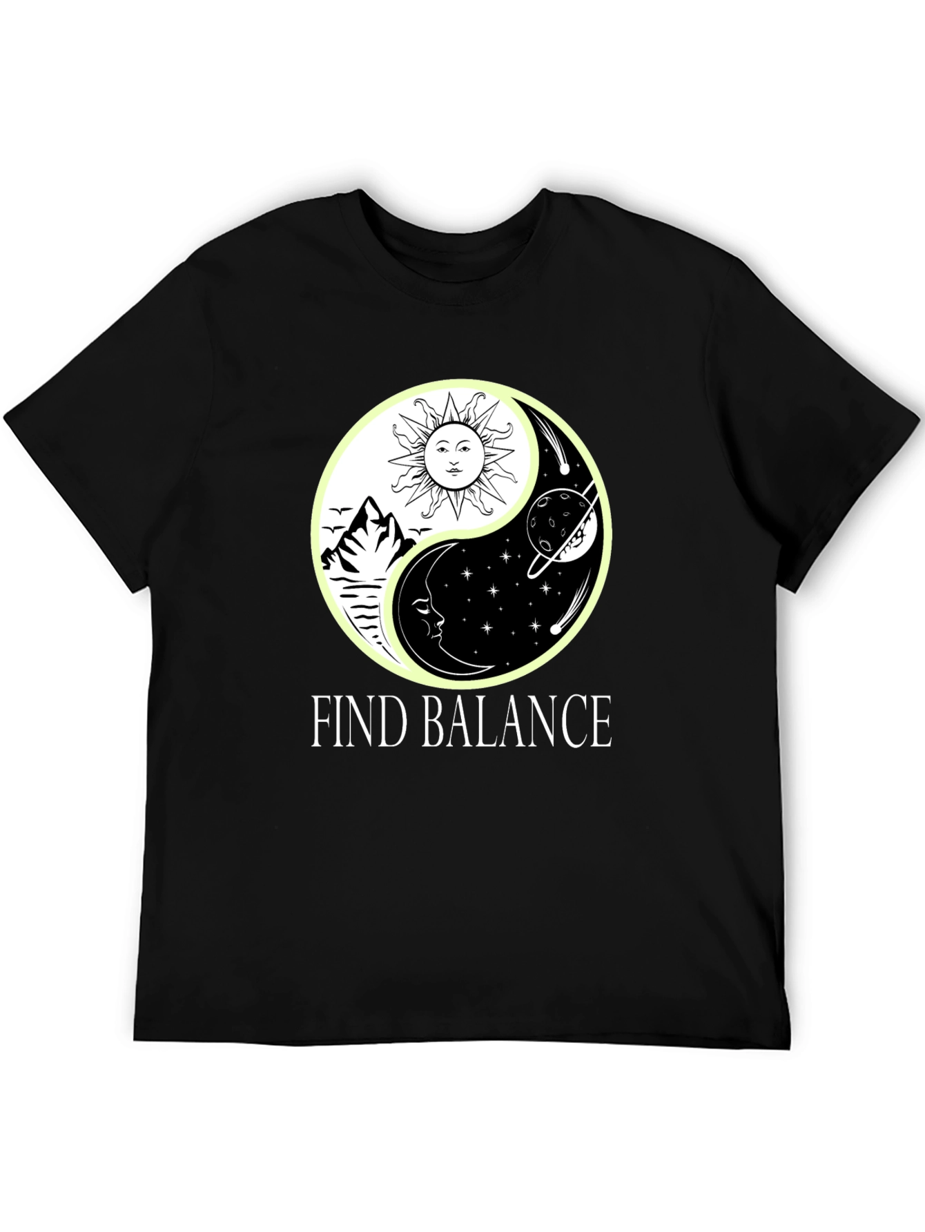 Yin Yang Balance Graphic Tee - Sun Moon Stars T-Shirt