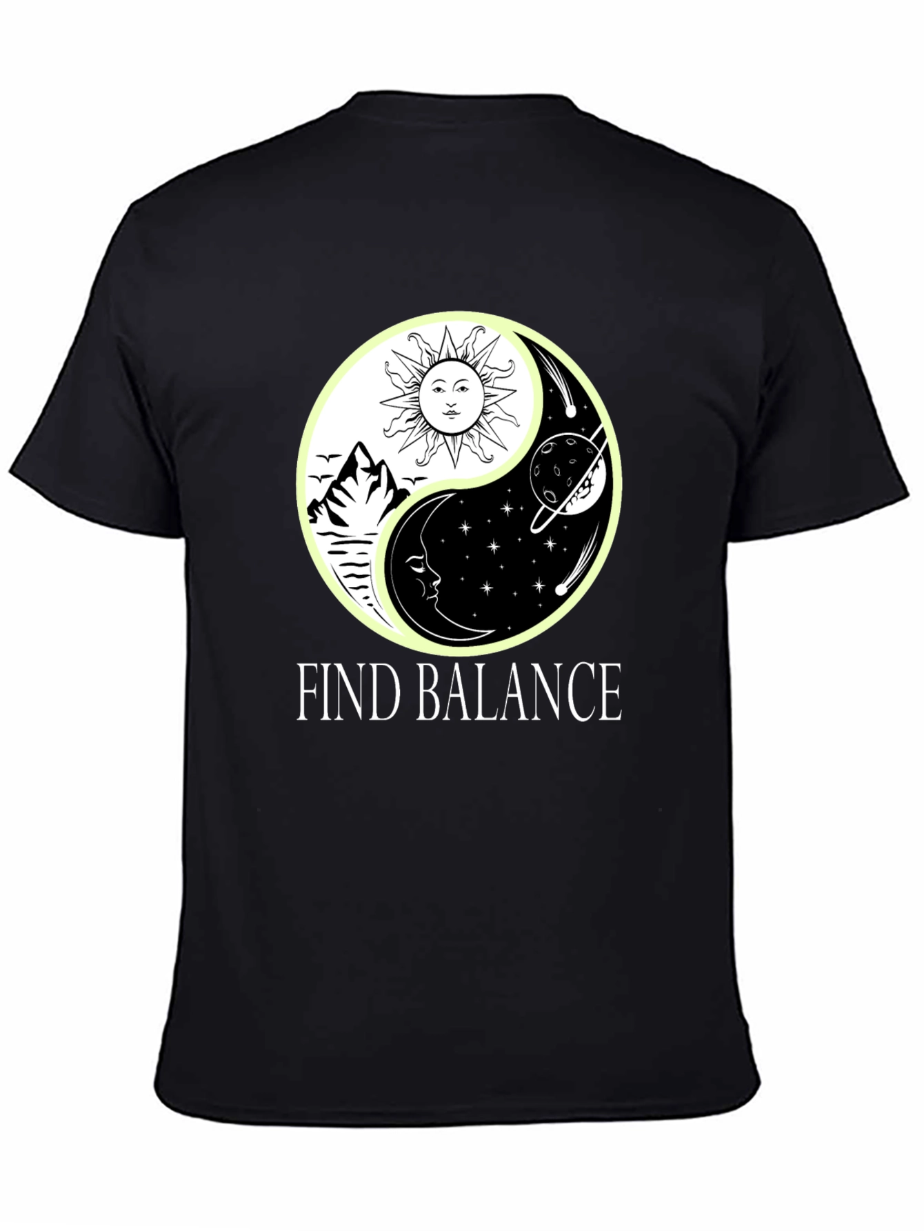 Yin Yang Balance Graphic Tee - Sun Moon Stars T-Shirt