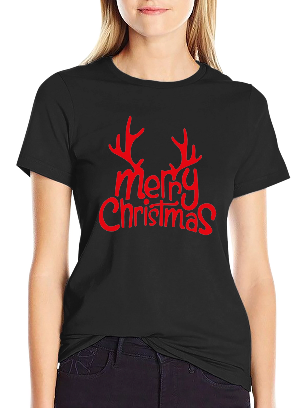 Merry Christmas Reindeer Antler Graphic Tee