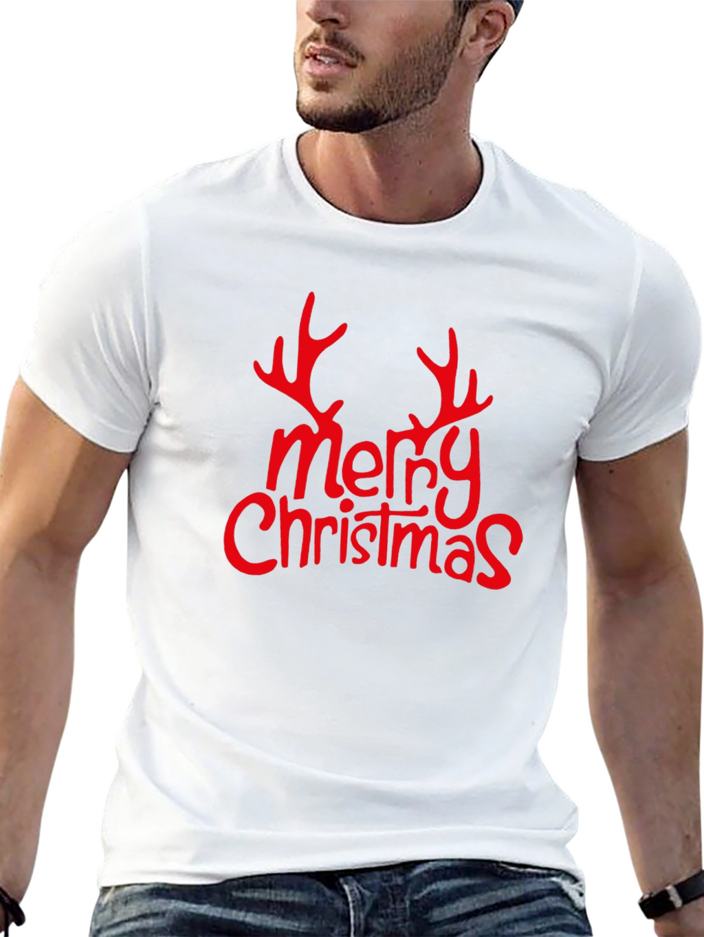 Merry Christmas Reindeer Antler Graphic Tee