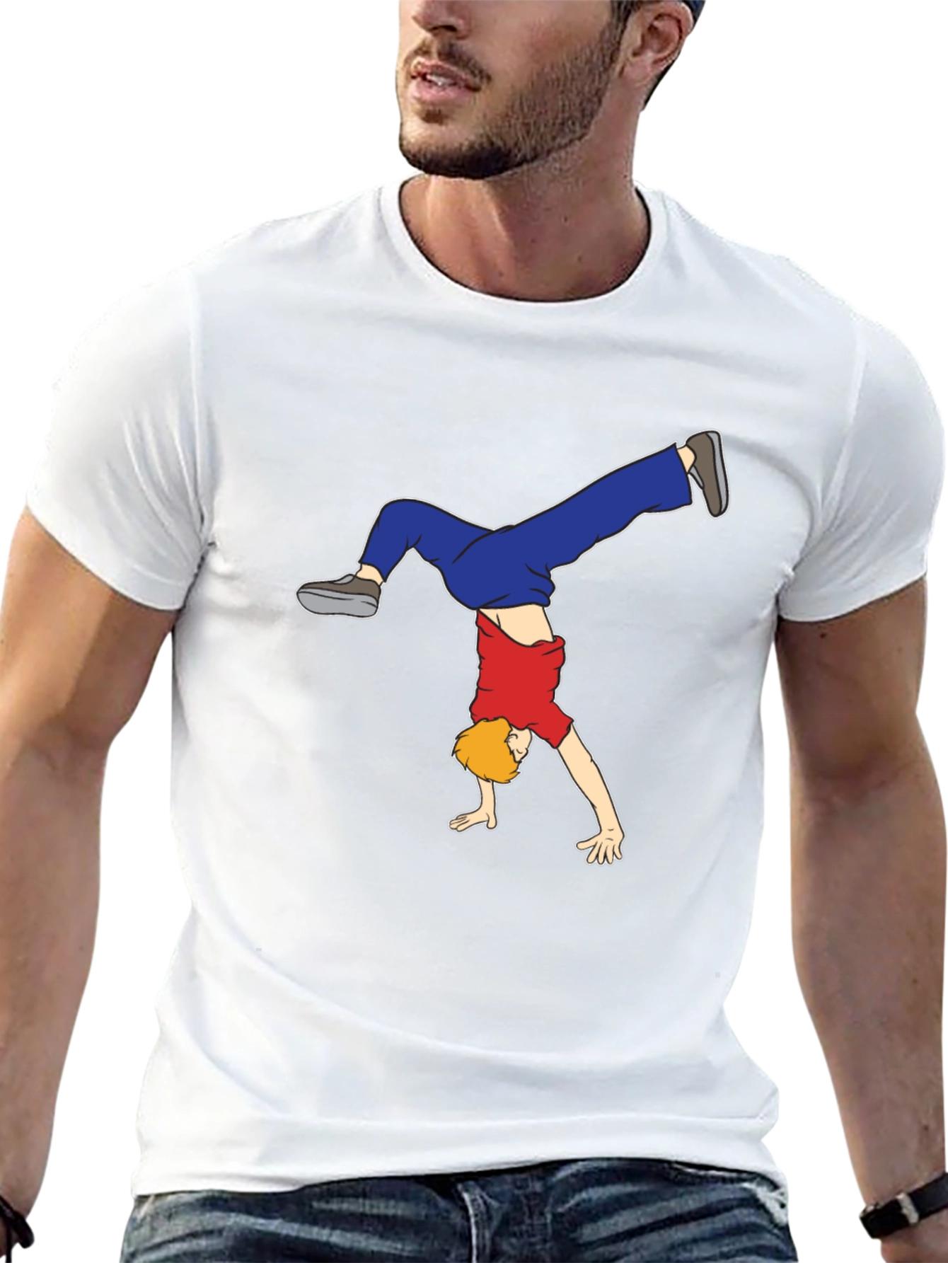 Cartoon Handstand Graphic Black T-Shirt